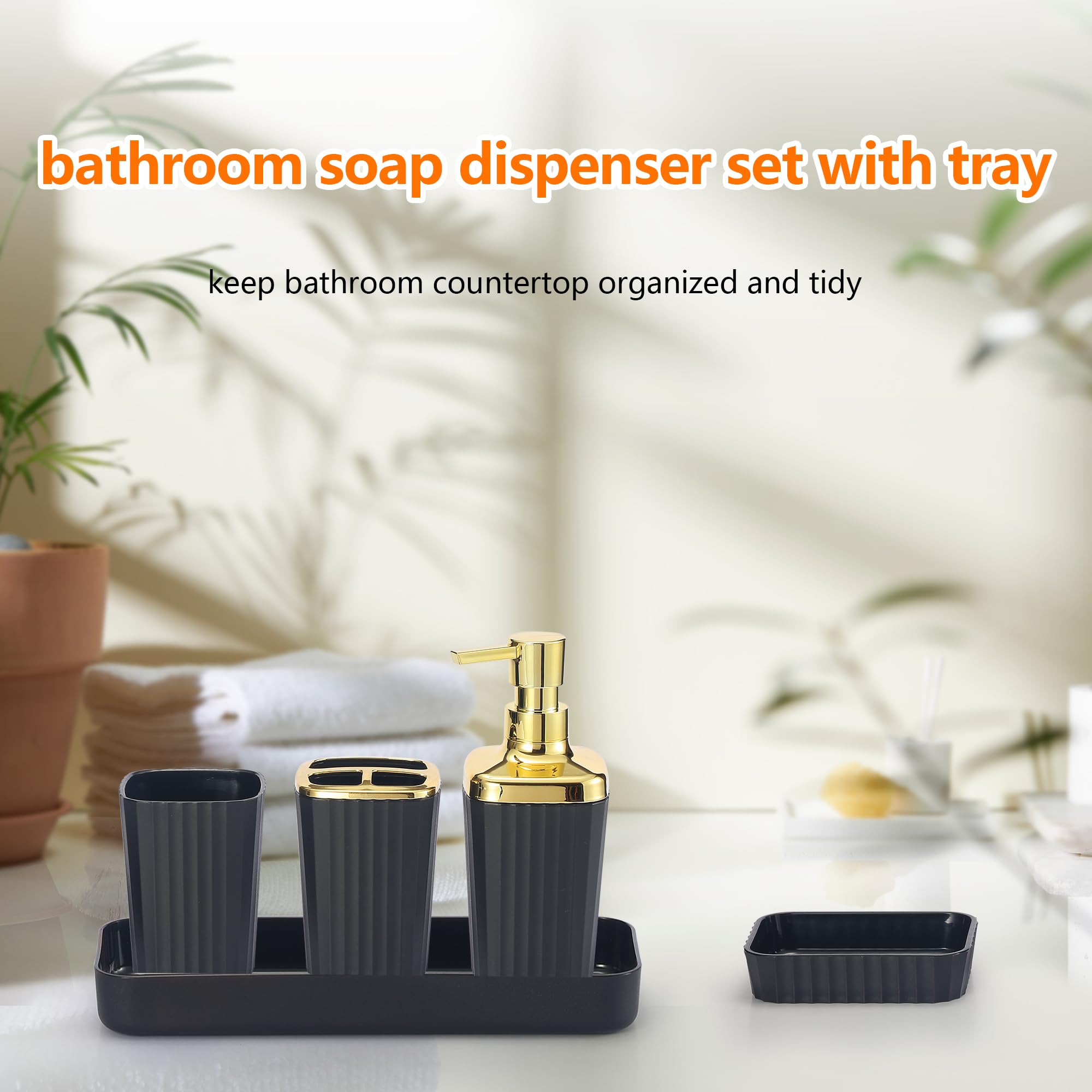 Black Bathroom Accessories Set,9 Piece Black Bathroom Accessory Set With Toothbrush Holder, Trash Can, Lotion Soap Dispenser, To