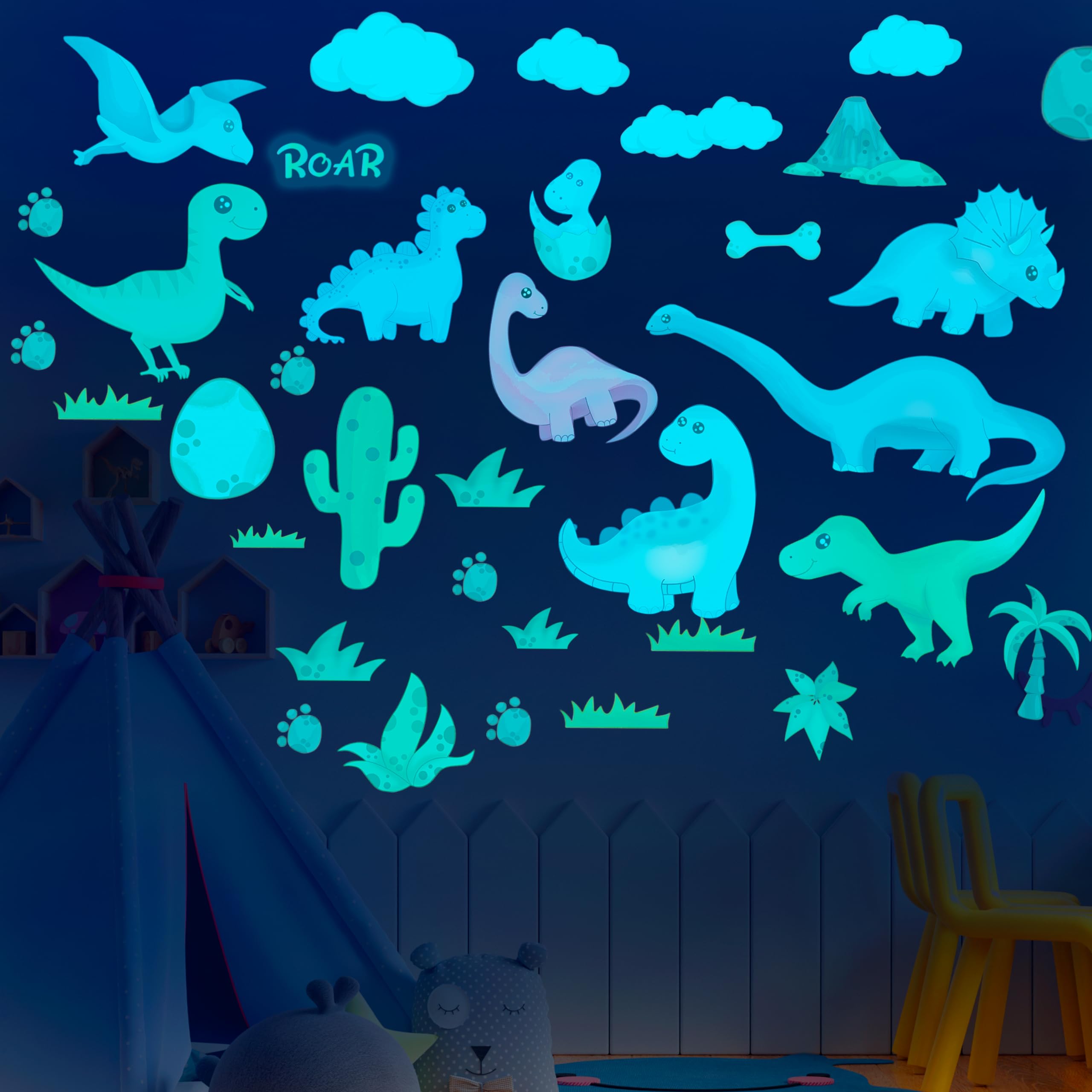 Dinosaur Room Decor Glow in The Dark Dinosaur Wall Decals for Boys Bedroom  Kids Wall Stickers Birthday Christmas Gift for Toddler. Dino Wall Decals for Nursery Room Dinosaur Toys