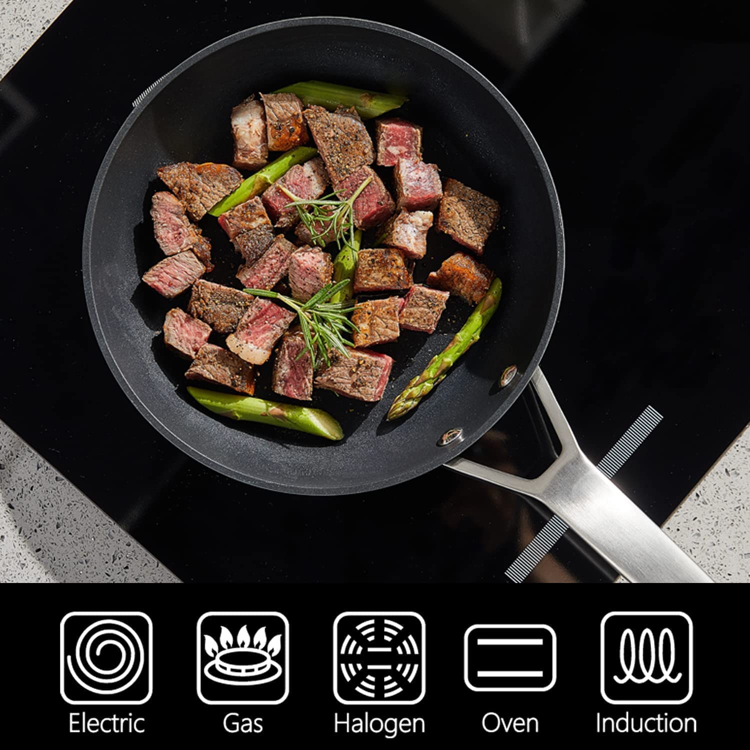 Msmk 11 Inch Nonstick Frying Pan With Lid,Titanium And Ceramic Nonstick Skillet With Lid, Pfoa Free Non-Toxic, Stay-Cool Handle,
