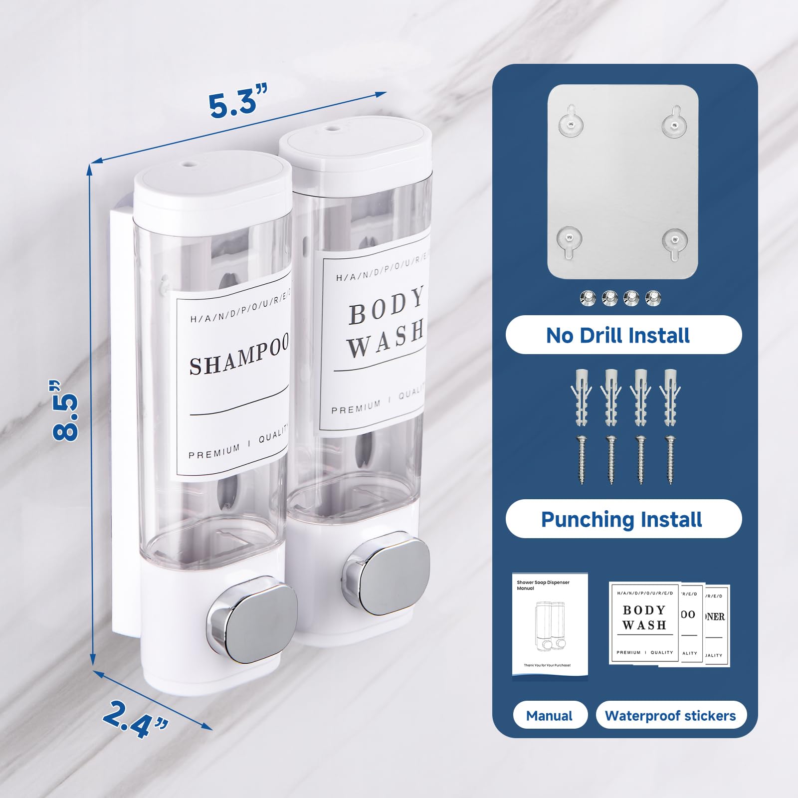 Shampoo And Conditioner Dispenser Bathroom Shower Soap Dispenser Wall Mounted Shampoo Dispenser For Shower Wall No Drill 2 * 300