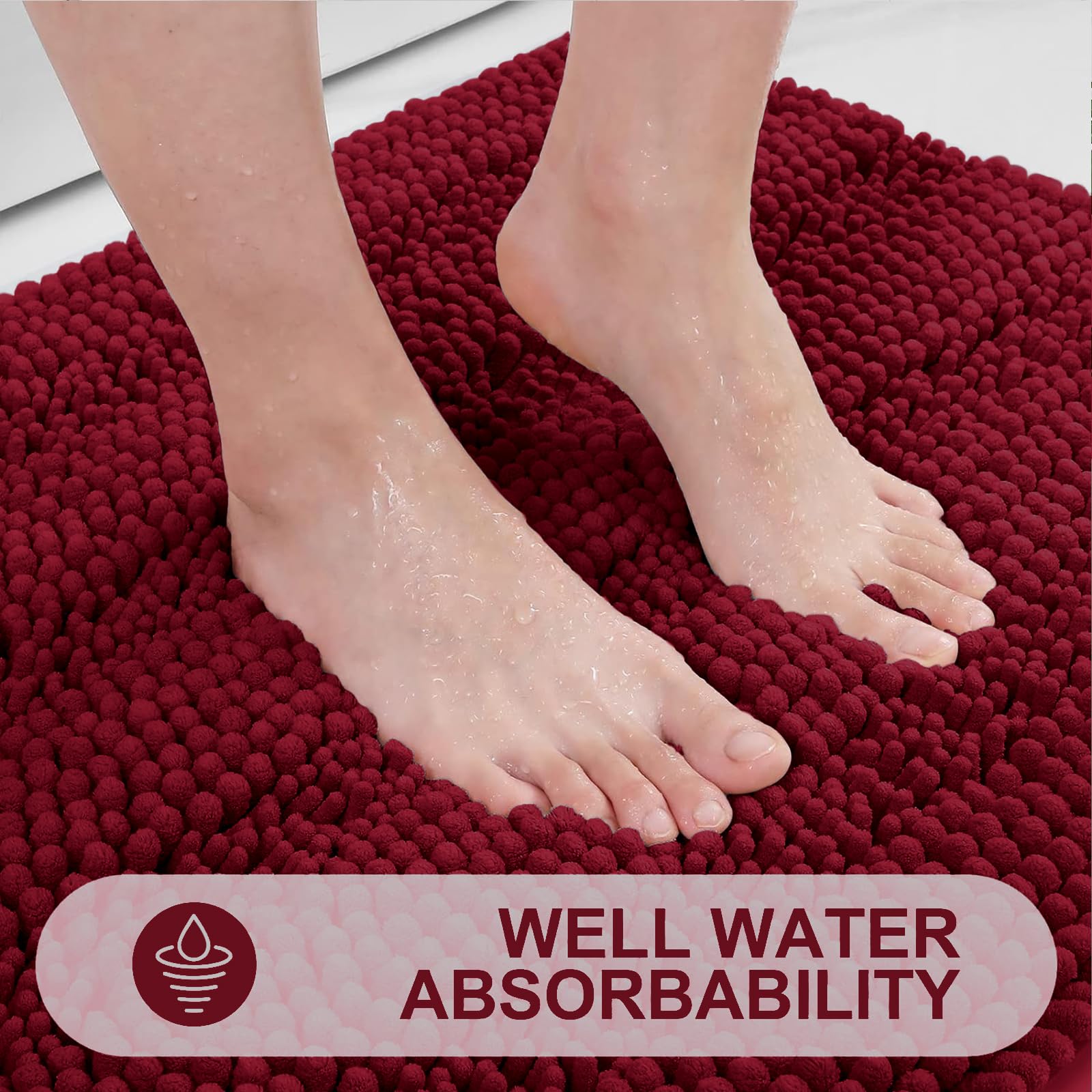 Grandaily Chenille Striped Bathroom Rugs 24X16, Extra Thick And Absorbent Bath Rugs, Non-Slip Soft Plush Shaggy Bath Carpet, Mac