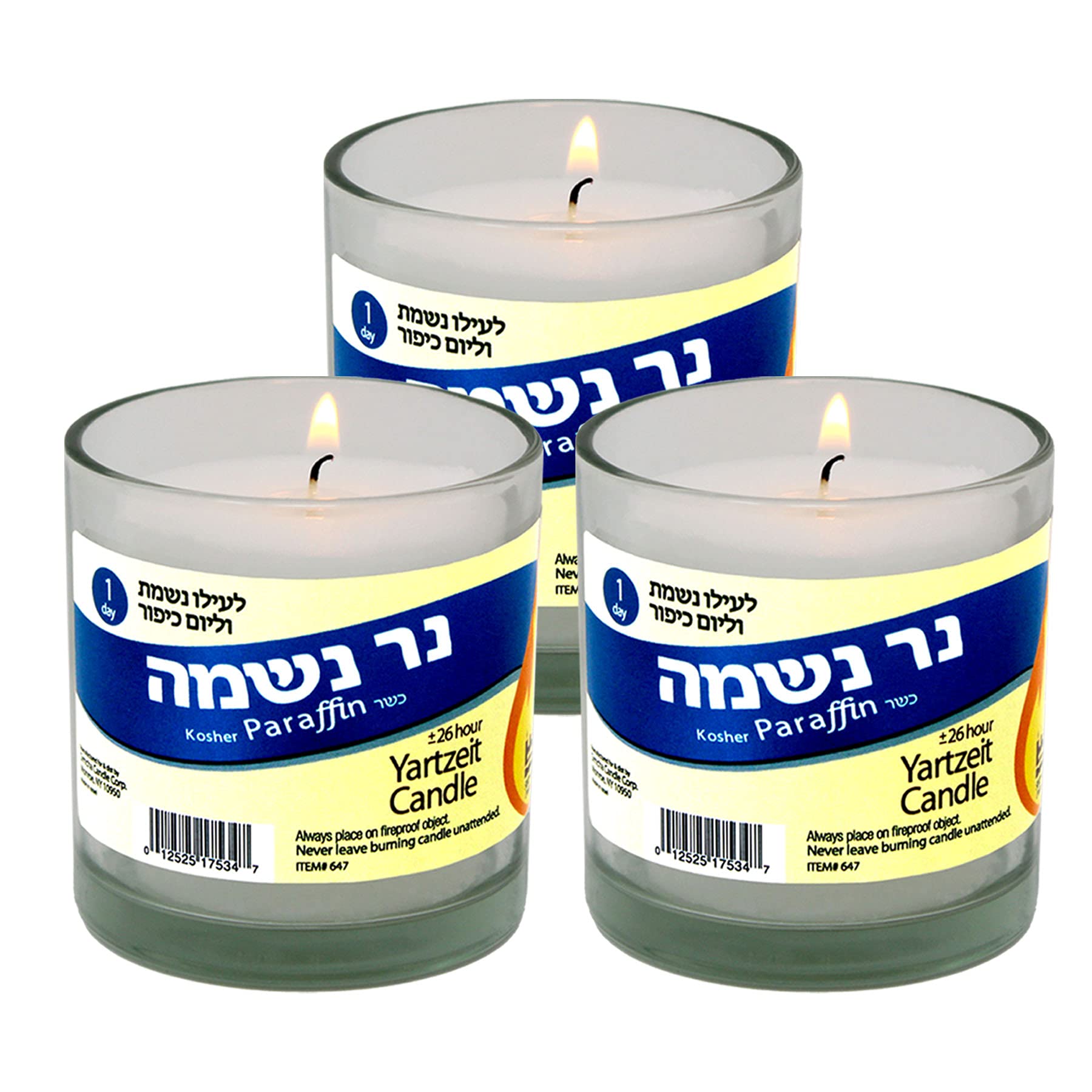 Yahrzeit Memorial Candles Ner Neshama 26 Hours Kosher Yizkor Yarzheit Candle 1 Day Jewish Remembrance Candles 3 Pack in Glass Ja