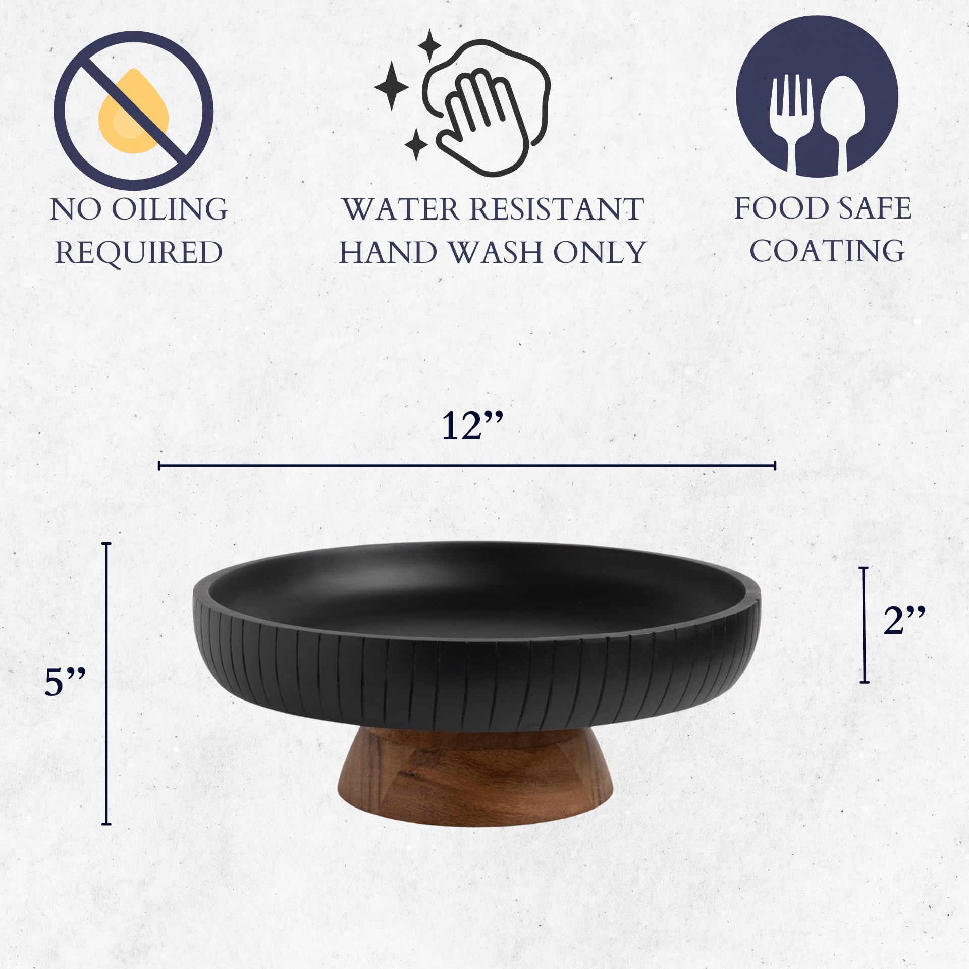 Lavauk Mango Wood Fruit Bowl, Decorative Black Bowl With Natural Finish Pedestal | 12'' Dia | Dual Tone Look | Use As Centerpiec