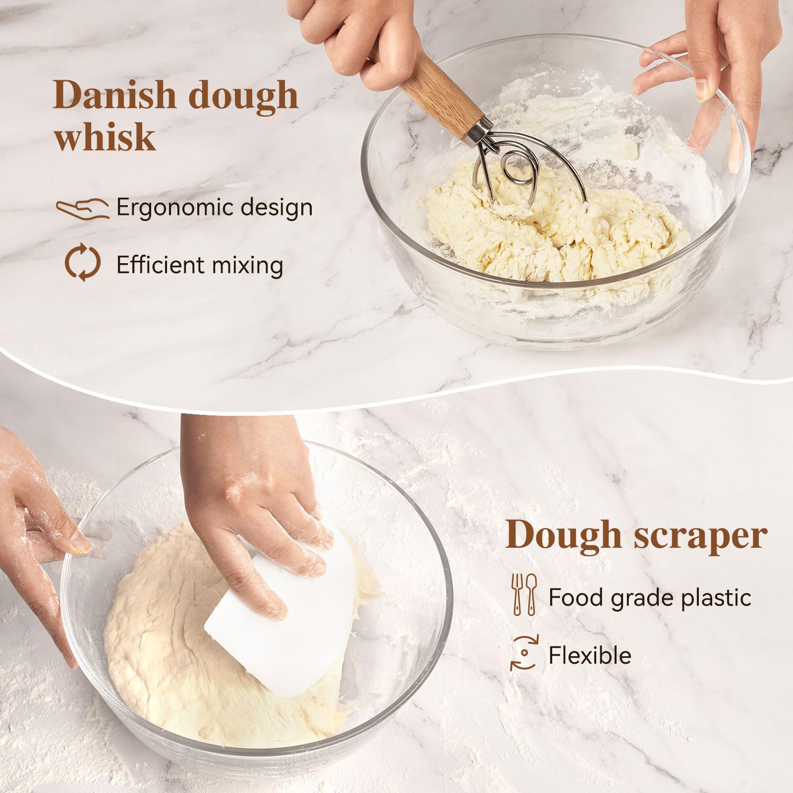 Lorzon Banneton Proofing Basket Set Of 2, 10 Inch Round & Oval Cane Bread Proofing Baskets With Sourdough Bread Baking Supplies,