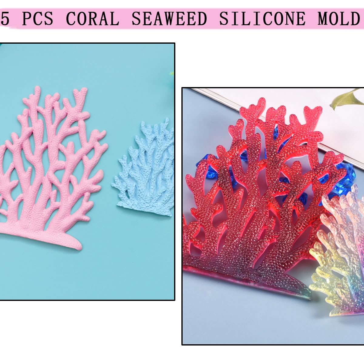 Kuuguu 5 Pcs Coral Seaweed Silicone Mold,Coral Shape Fondant Molds For Chocolate, Chocolates Sea Creatures Candy Sugar Candy, Ca