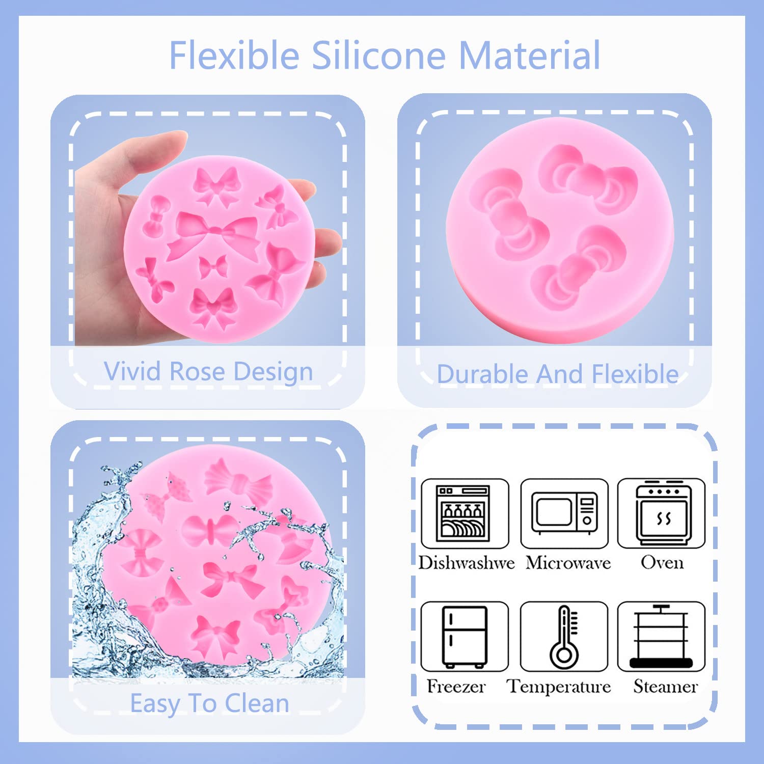 Mujiang Bows Silicone Molds Bowknot Fondant Chocolate Candy Molds Bowknot Silicone Molds For Cake Decorating Cupcake Topper Poly