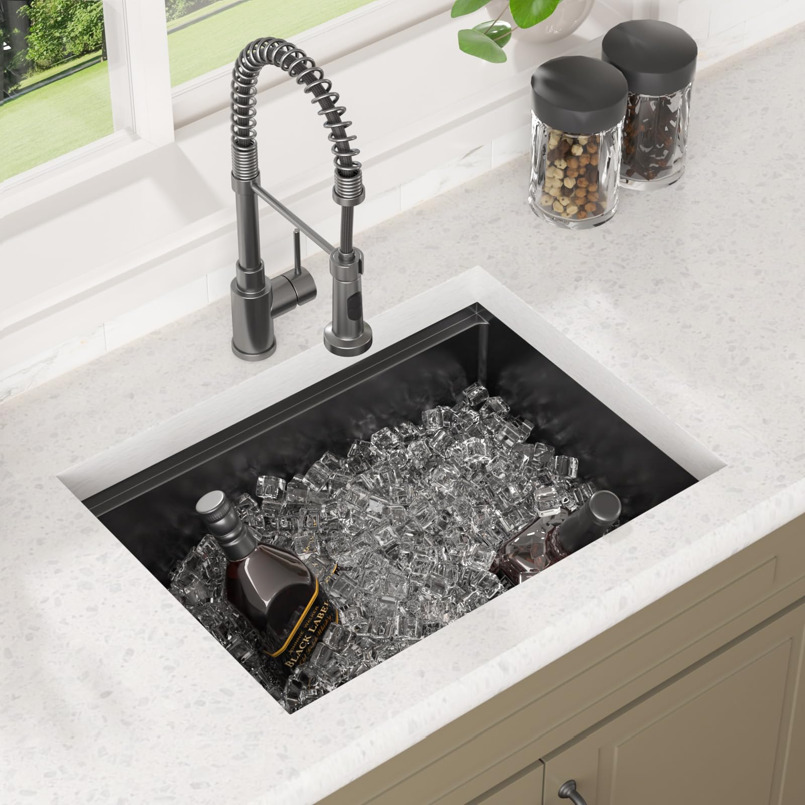 Lordear 25 Inch Black Kitchen Sink Undermount Kitchen Sink Workstation 25X19X10 Gunmetal Black 16 Gauge Stainless Steel Single B