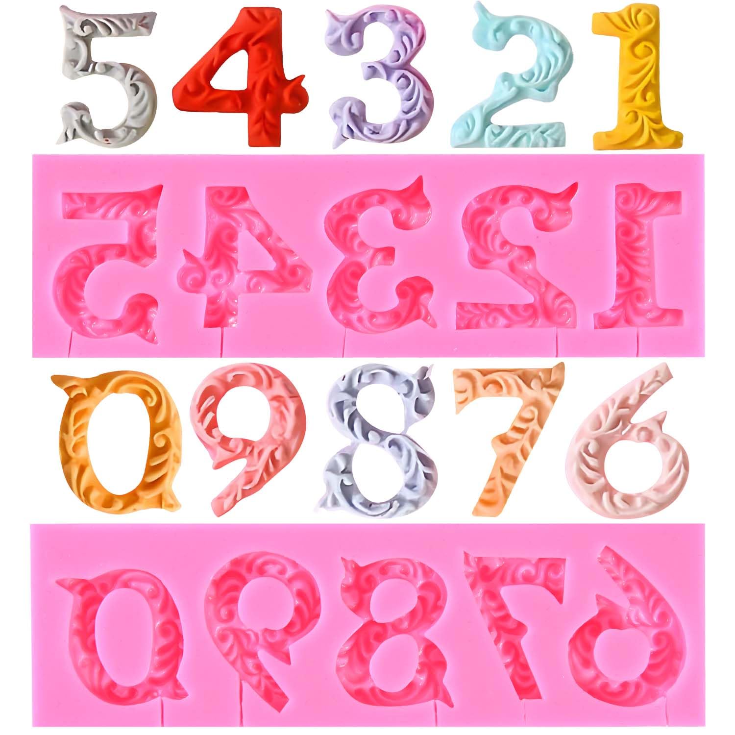 Obtanim Silicone Number 0-9 3D Embossed Fondant Chocolate Mold With Stick Hole For Birthday Cake Decorating Diy Baking