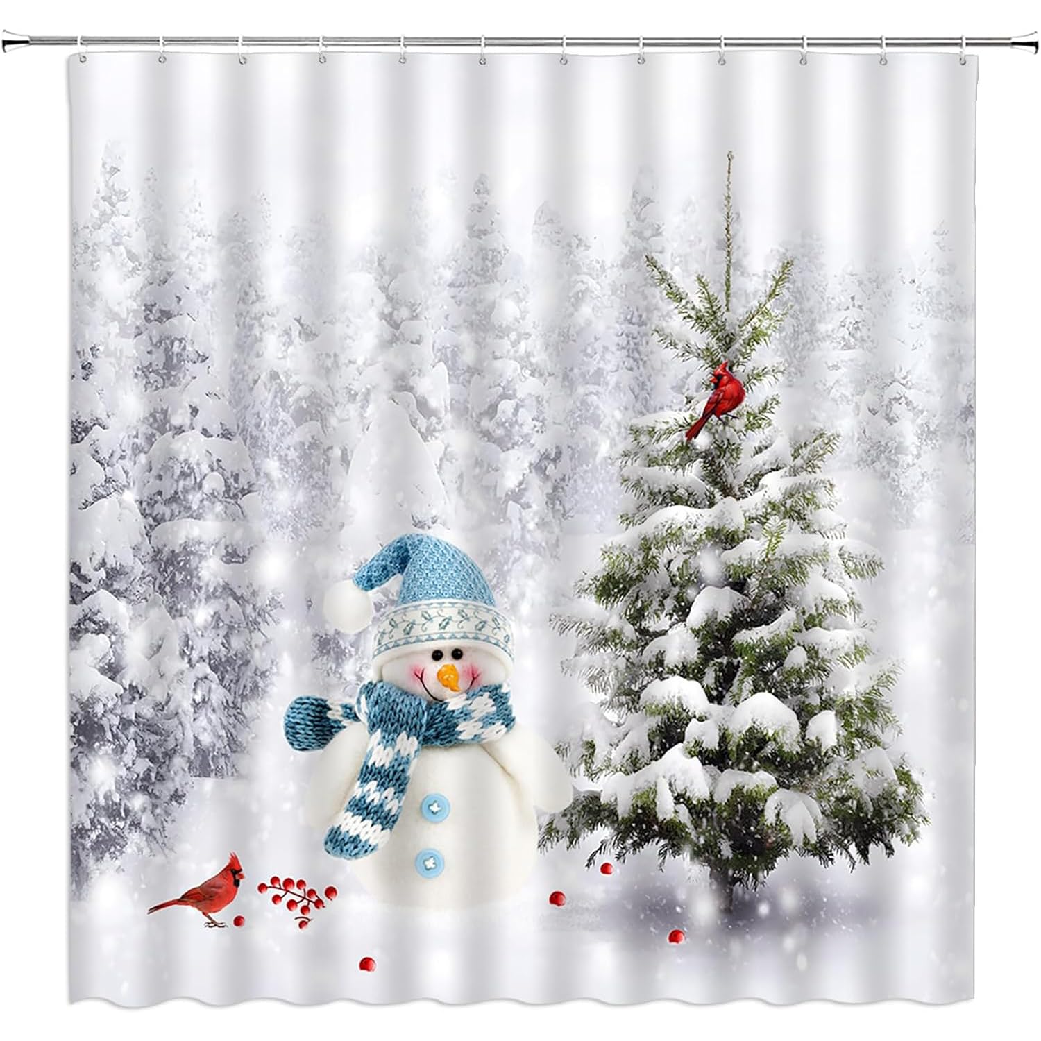 Cnayuep Christmas Shower Curtain, Winter Shower Curtain Set, Waterproof Cute Bathroom Shower Curtain Sets, Snowman Christmas Tre