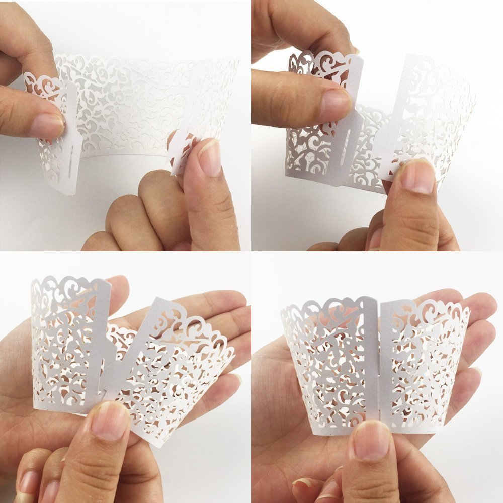 Suyeper 100Pcs Cupcake Wrappers Artistic Bake Cake Paper Cups Little Vine Lace Laser Cut Liner Baking Cup Muffin Case Trays For