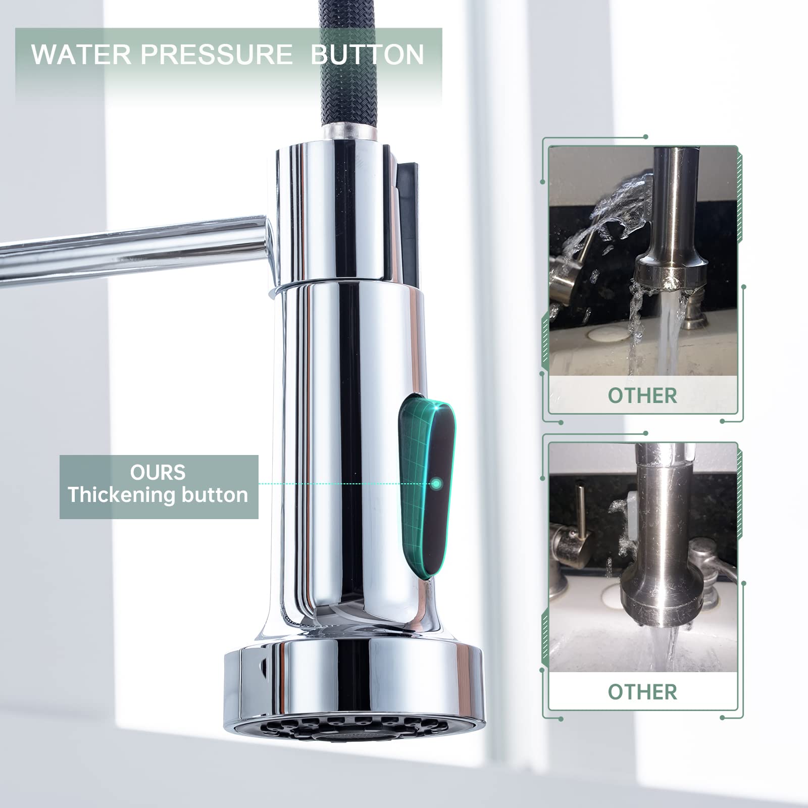 Chrome Kitchen Faucet  Faucet for Kitchen Sink with Pull Down Sprayer WEWE Kitchen Faucet with Deck Plate Stainless Steel Single Handle Spring for Farmhouse Utility Bar Laundry Sinks