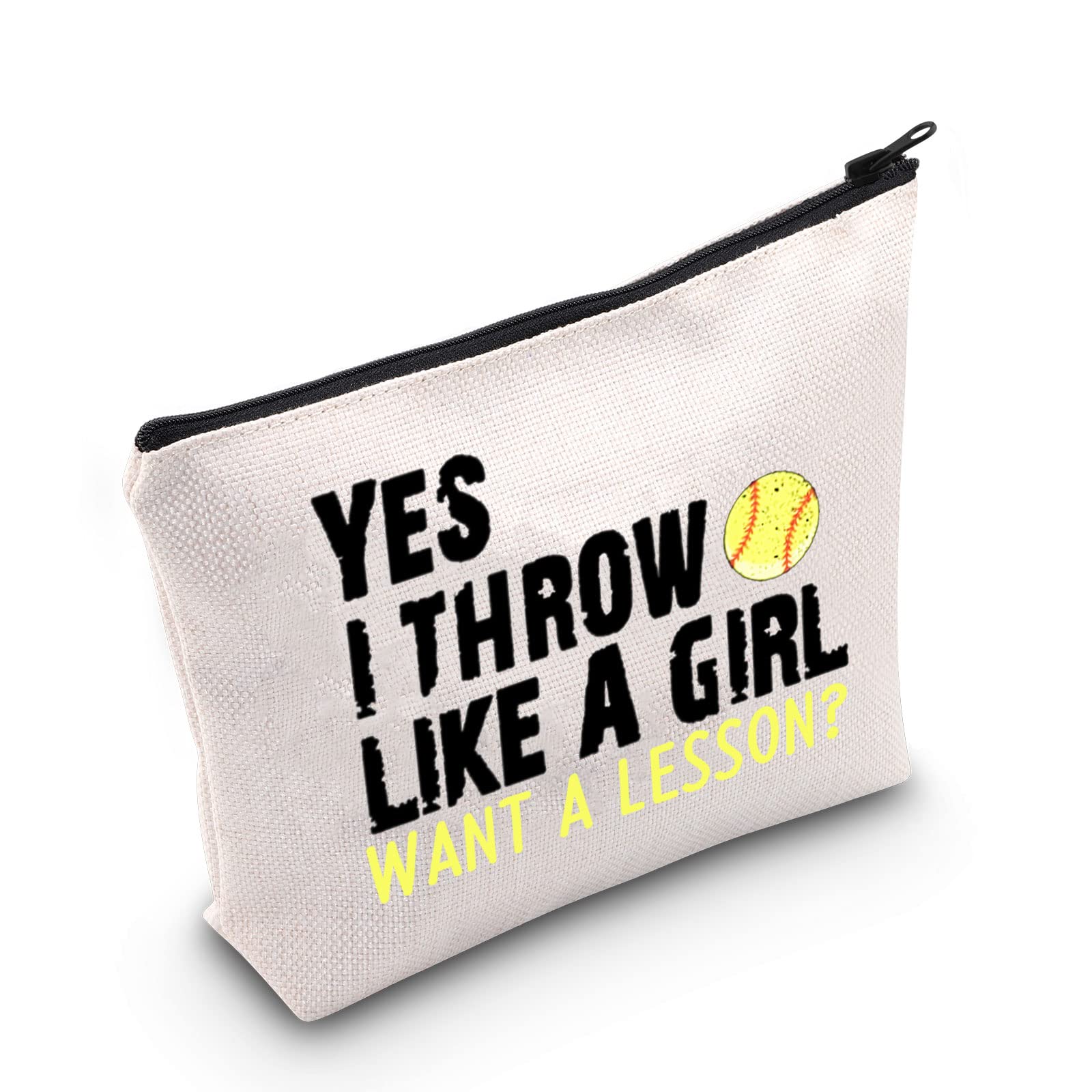 Pofull Softball Player Gift Softball Team Gift Yes I Throw Like A Want A Lesson Softball Cosmetic Bag (I Throw Like A Girl Want