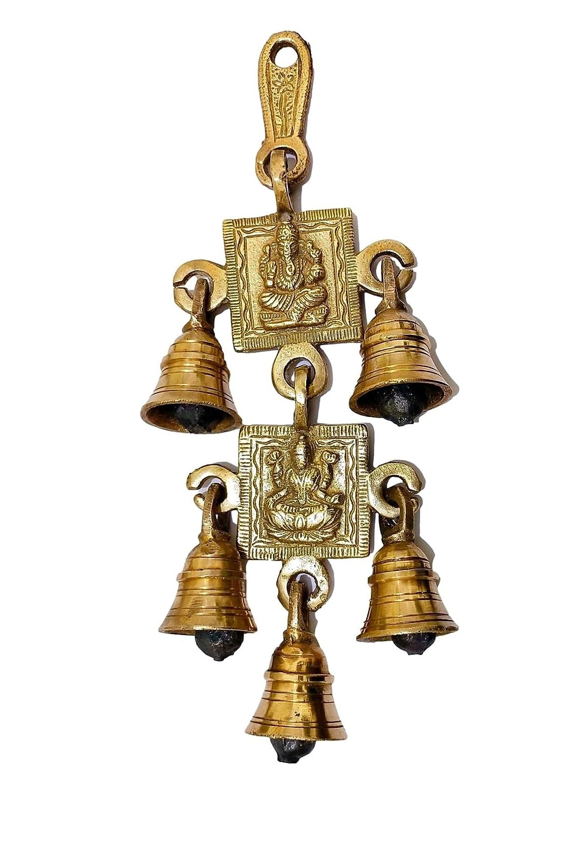 Athizay Brass Shubh Labh Hanging Ganesh Laxmi With Five Bells Wall | Door Hangings 8.5 Inch Long Decorative Hanging Showpiece Ho