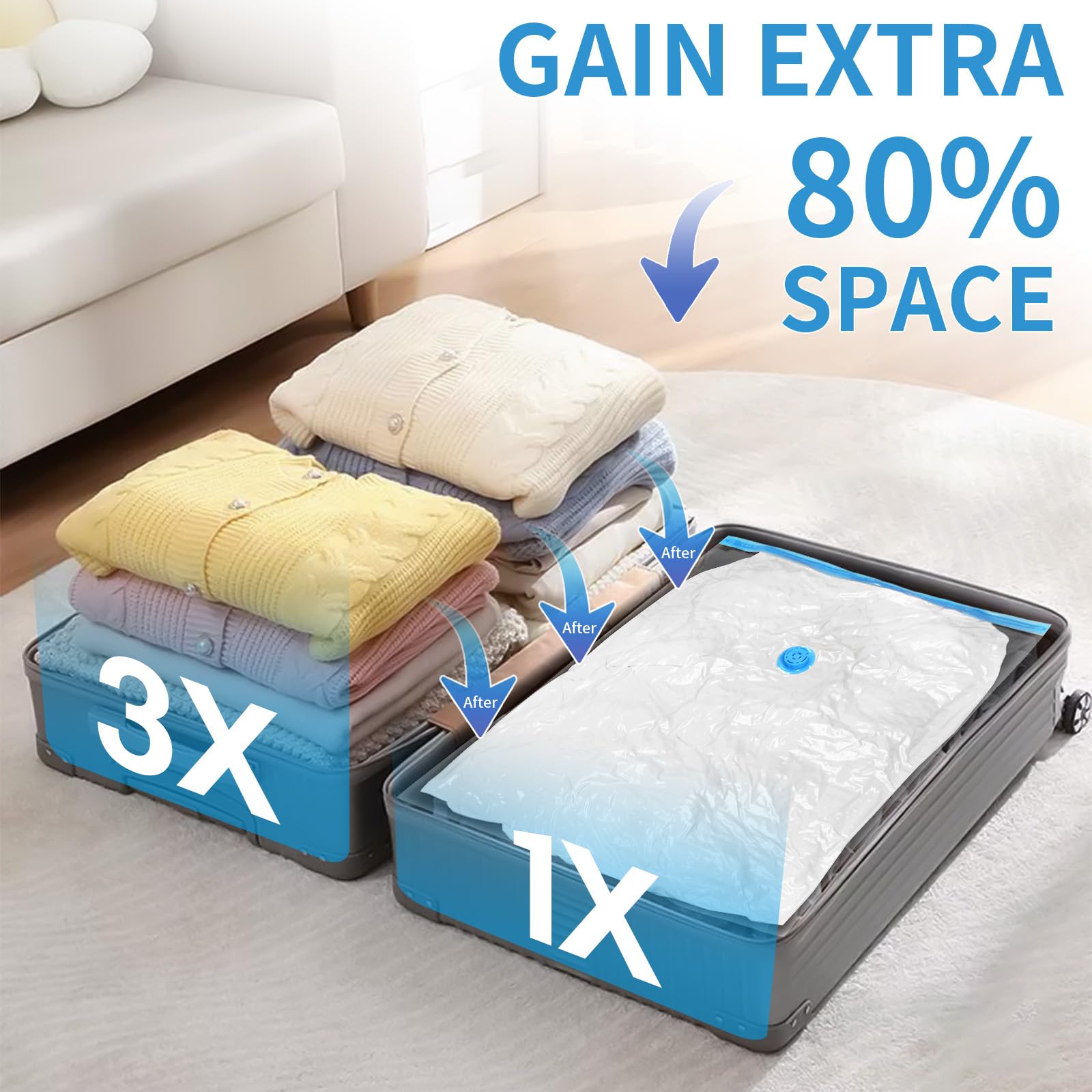 Szo 6 Pack Vacuum Storage Bags With Electric Air Pump,(3 Jumbo/3 Large) Vacuum Seal Bags For Clothing Travel, Space Saver Bags F