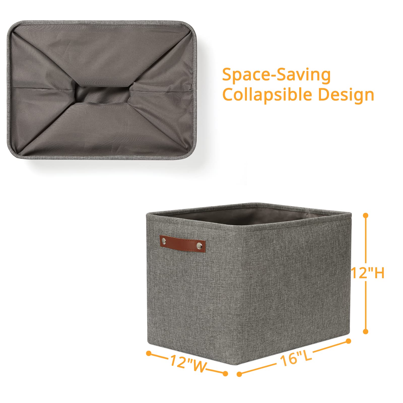 Dullemelo Grey Storage Baskets For Organizing 2 Pack 16''X12''X12'' Fabric Shelf Baskets For Gifts Empty Large Storage Organizer