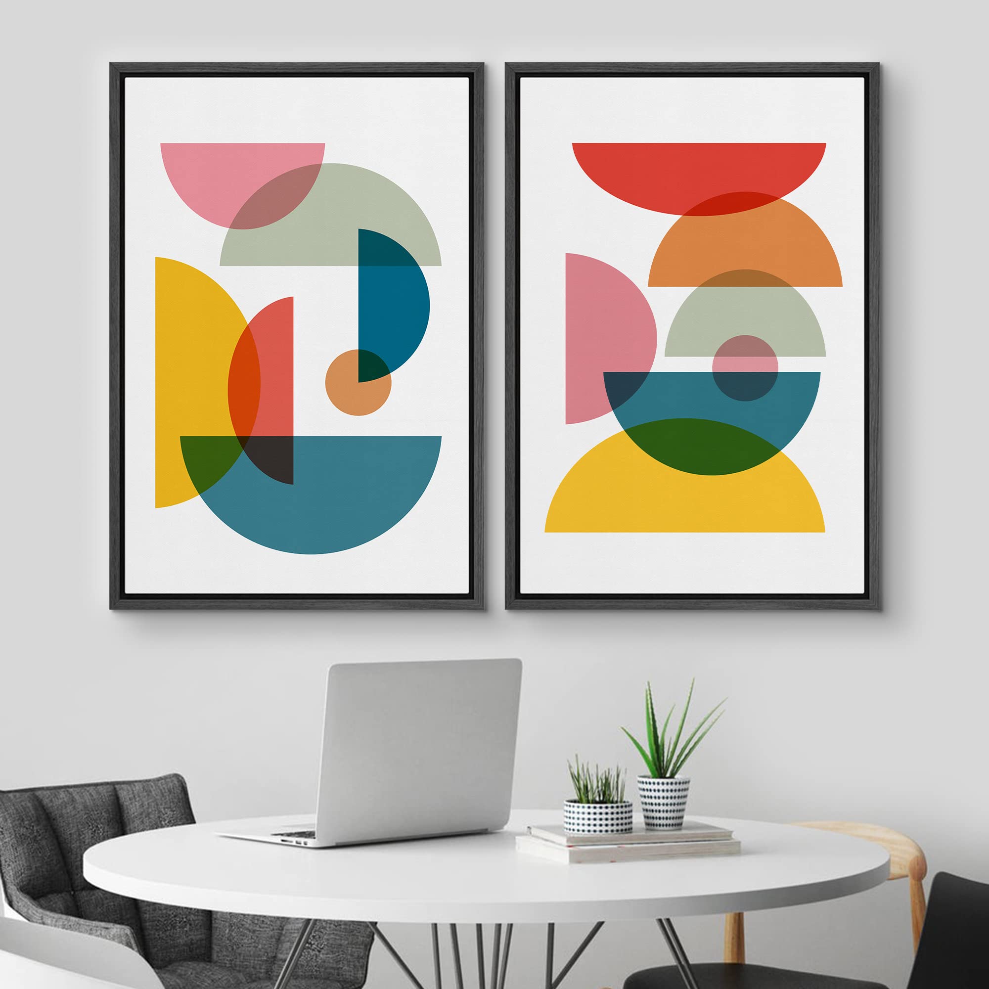 Mudecor Framed Wall Art Print Set Mid-Century Style Multicolor Semi-Circle Variety Abstract Shapes Illustrations Modern Minimali