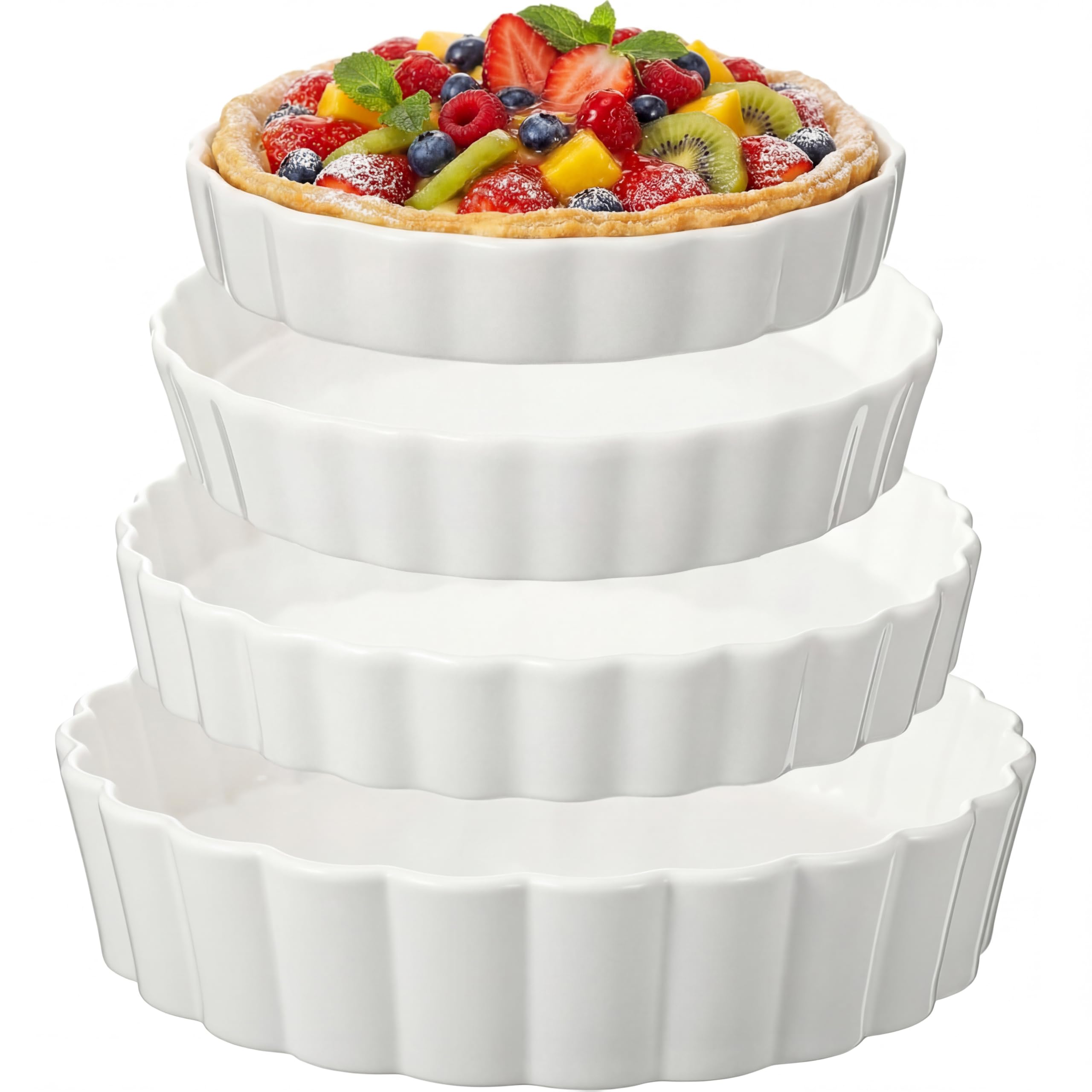 Teecyhooo 4 Packs Ceramic Pie Pan Set 6/7 /9/11 Deep Pie Plate Round Baking Dish Quiche Baking Dish Bakeware Tart Molds Oven Saf
