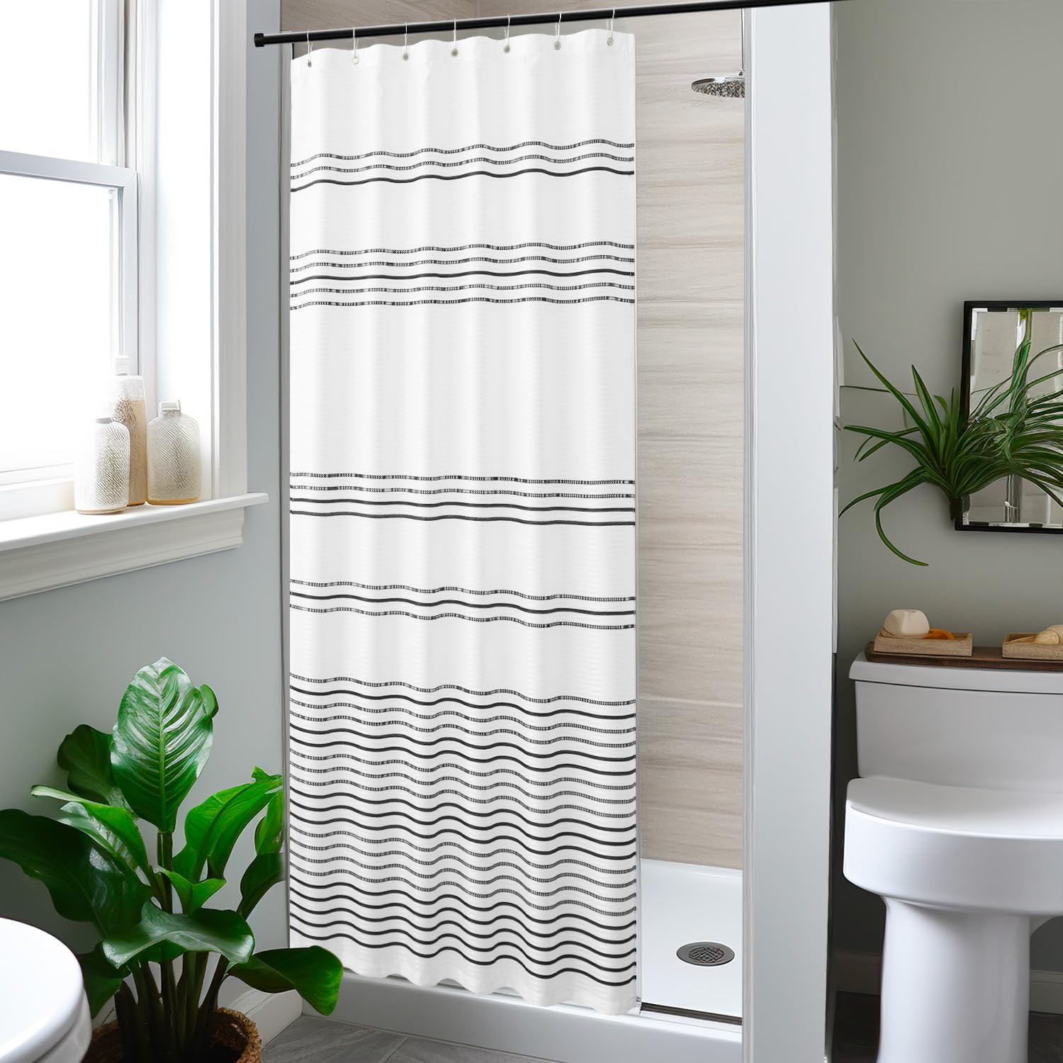 Jinchan Small Stall Shower Curtain 36X72 Inches Fabric Shower Curtain Black And White Striped Shower Curtain For Bathroom With H