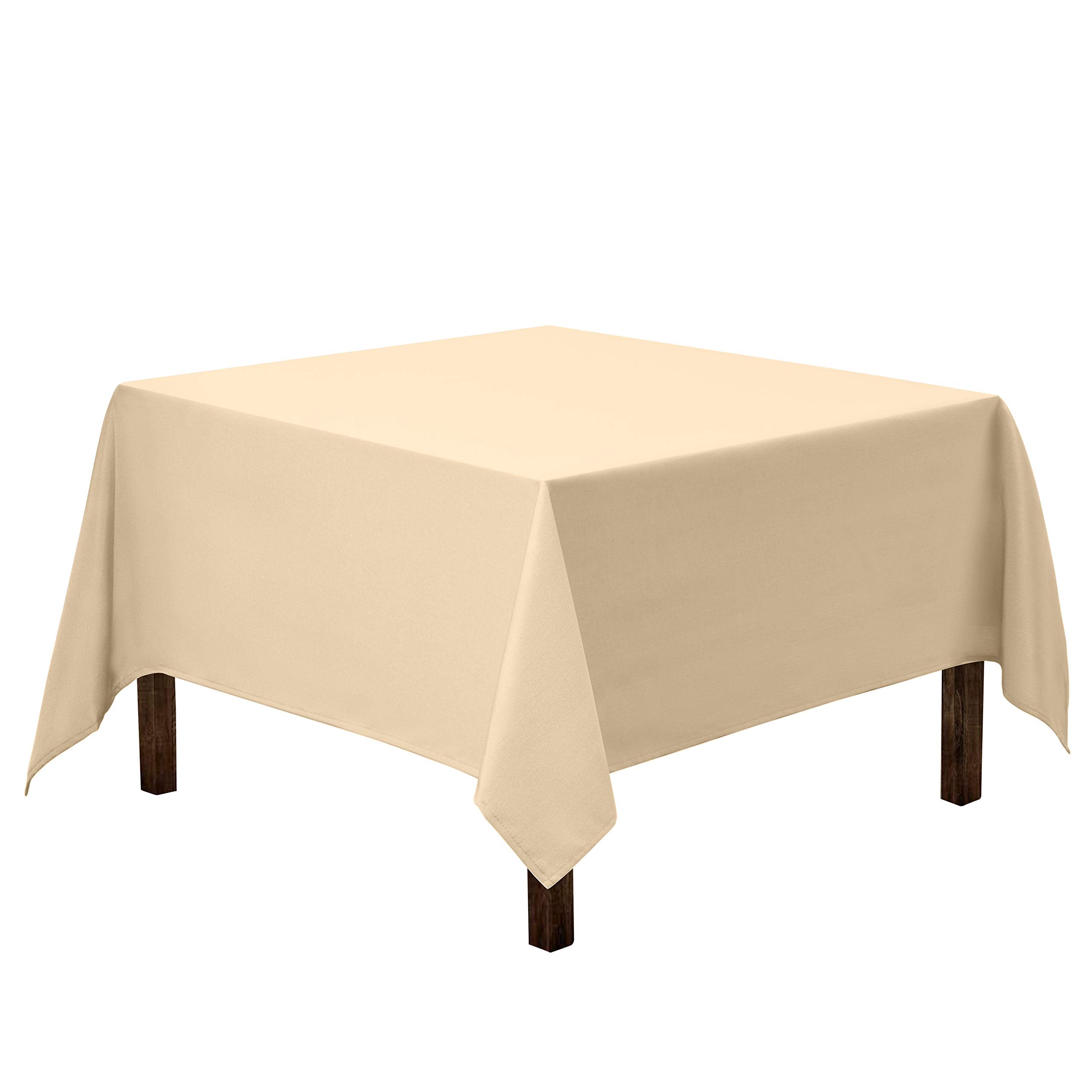 Gee Di Moda Square Tablecloth - 52 x 52 Inch Beige Table Cloth for Small Square or Round Tables - Heavy Duty Washable Fabric - f