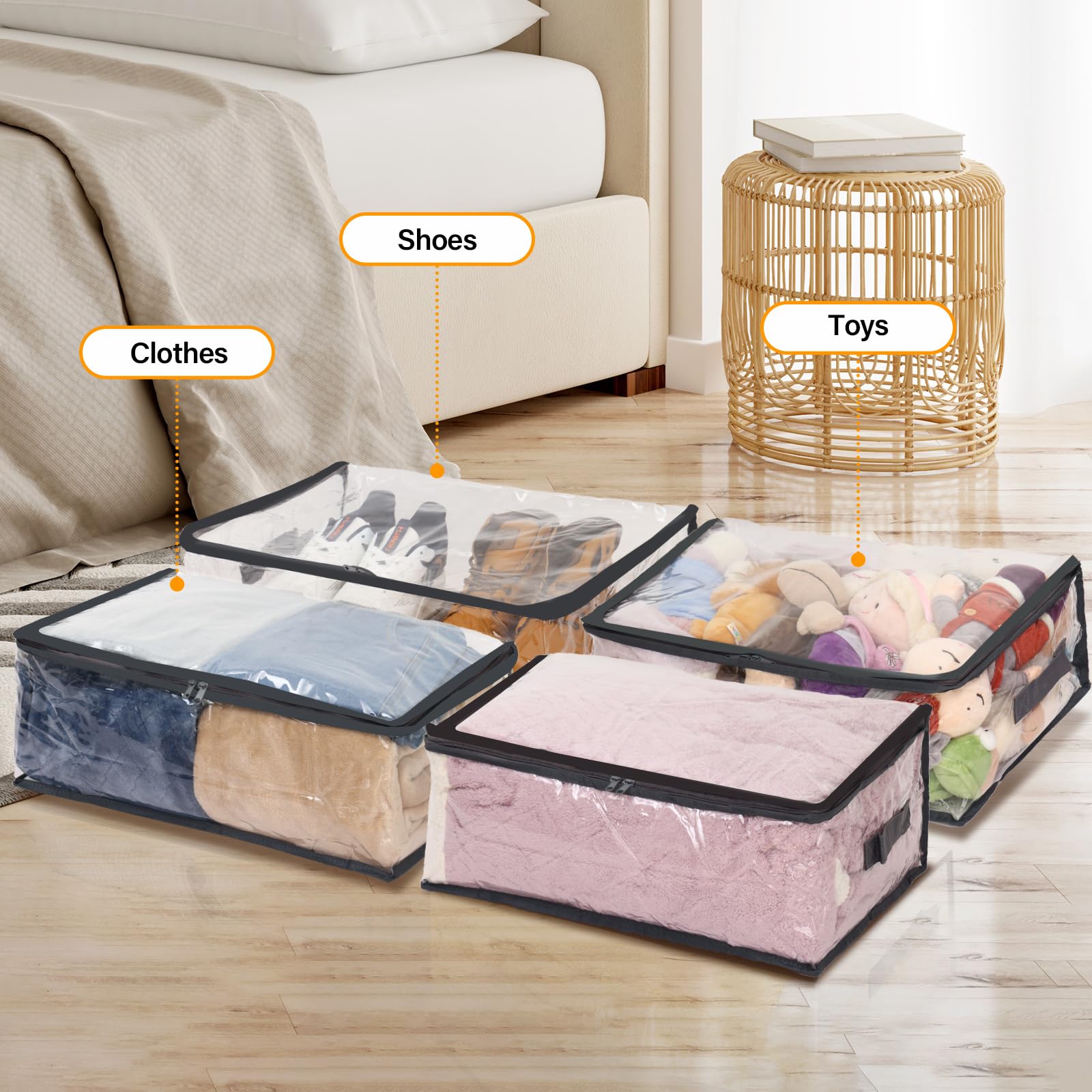 Fixwal 2pcs Clear Clothes Organizer Storage Bags, Foldable Bed Sheet Comforter Storage Bags PVC Organizers with Zipper for Sweat