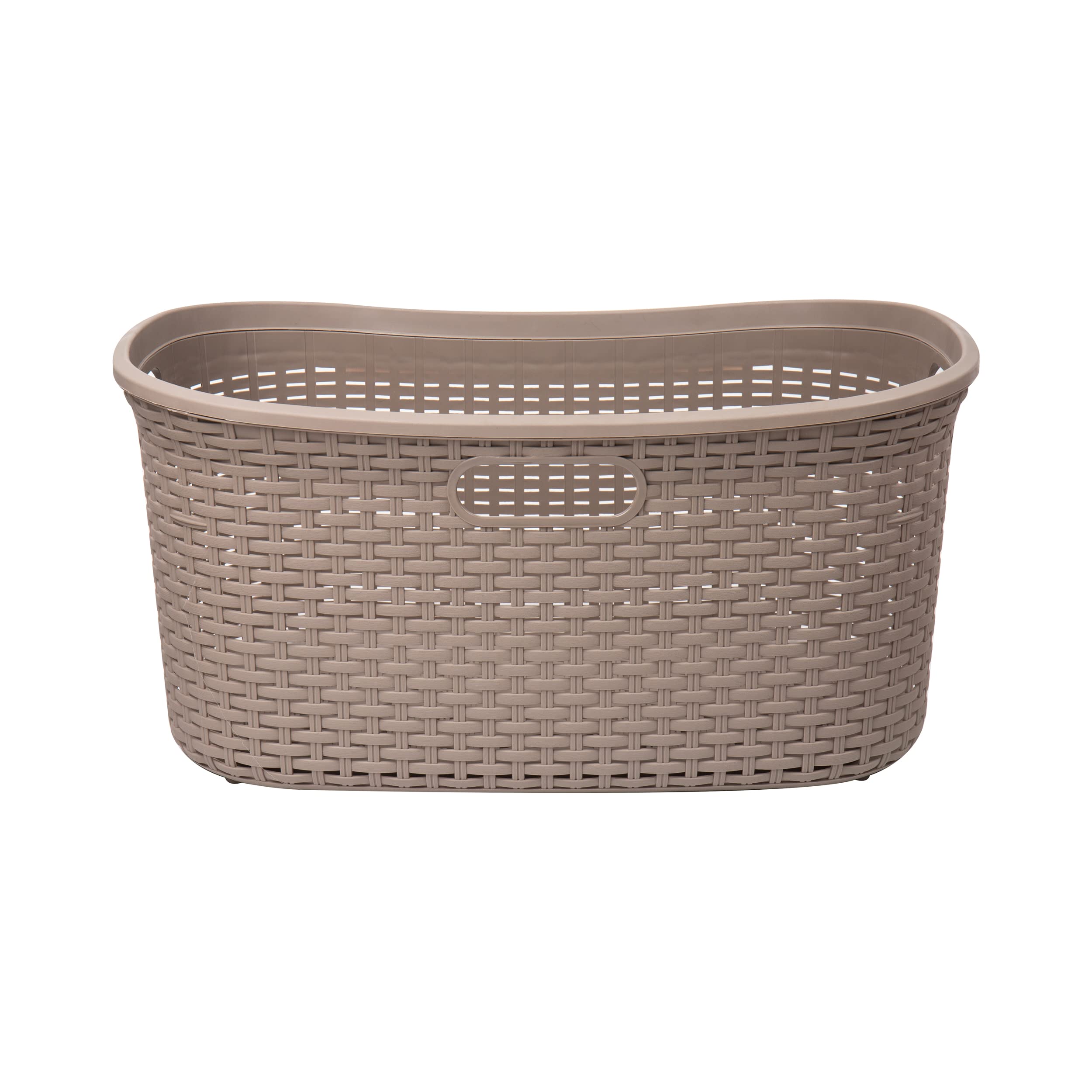 Mind Reader 40L Laundry Basket, Clothes Hamper, Wicker Design, Plastic, 23''L X 14.5''W X 11''H, Set Of 2, Tan