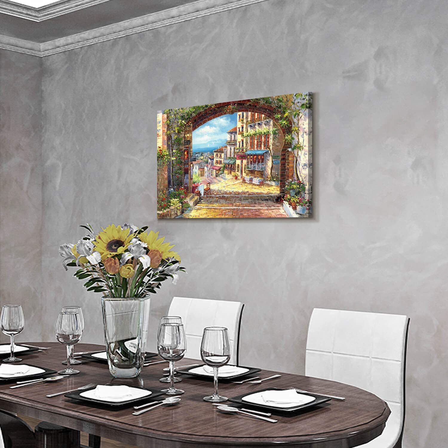 SD SOFT DANCE Italian Town Canvas Wall Art - Coastal Village Painting Artwork Reproduction Print Decor for Living Room (24'' x 36'' x 1 Panel)