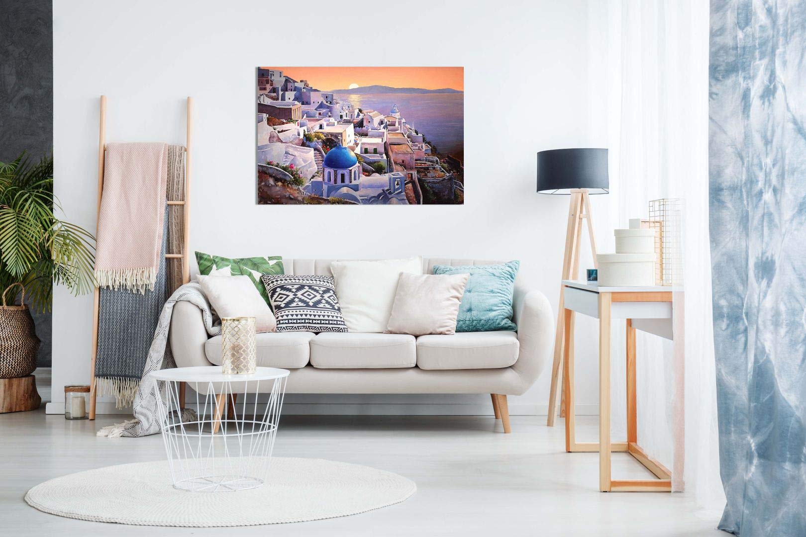Santorini Greece At Sunset Canvas Wall Art Picture Print (12X8In)