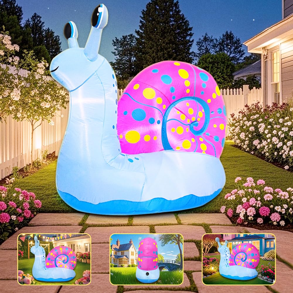 5 FT Christmas Snail Inflatable Decoration, Spring Inflatable Blow Up Animal Decorations Built LED Lights for Outdoor Yard Farm