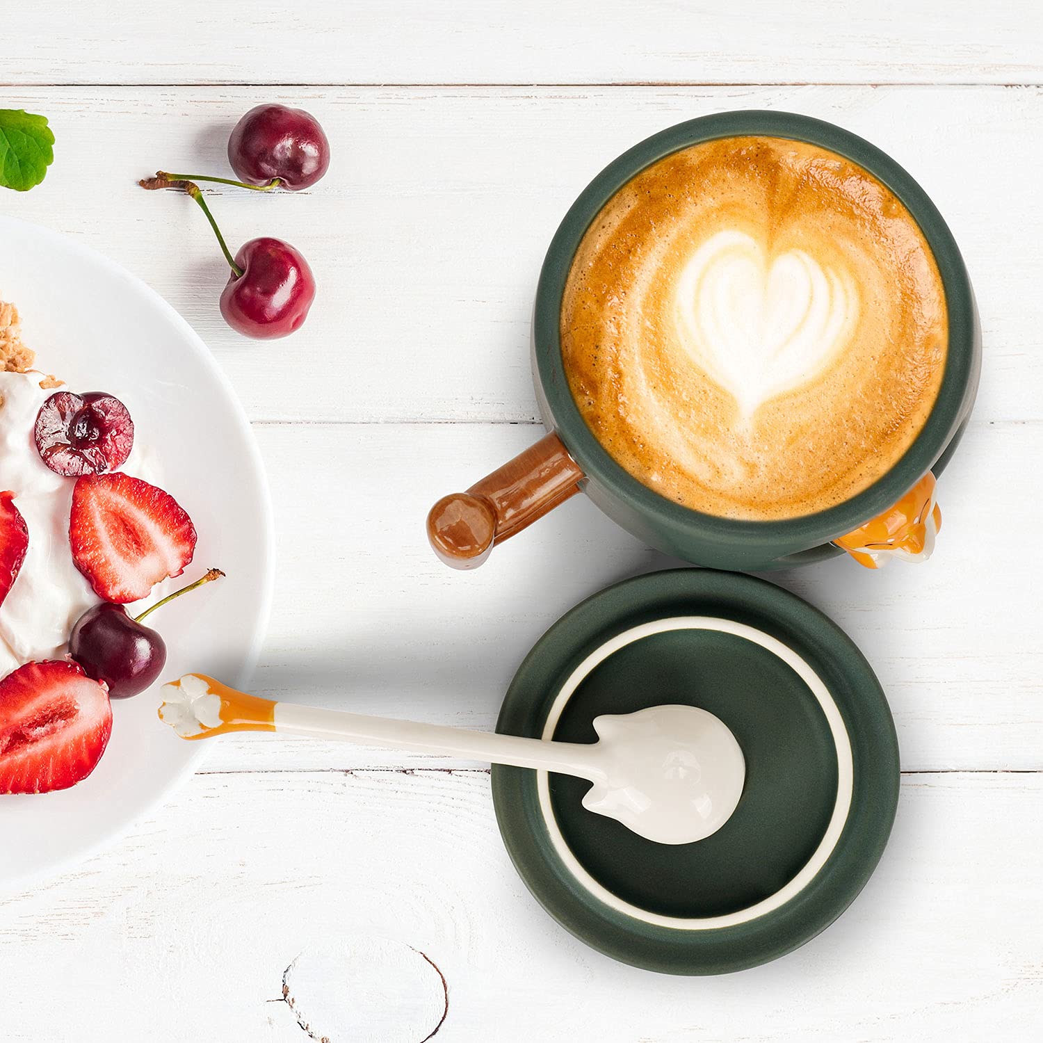 YLOKO Cute Ceramic Coffee Mug with 3D Shiba Inu, Cute Mugs with Lid Paw Spoon, Novelty Morning Tea Mug, Birthday Gifts for Women