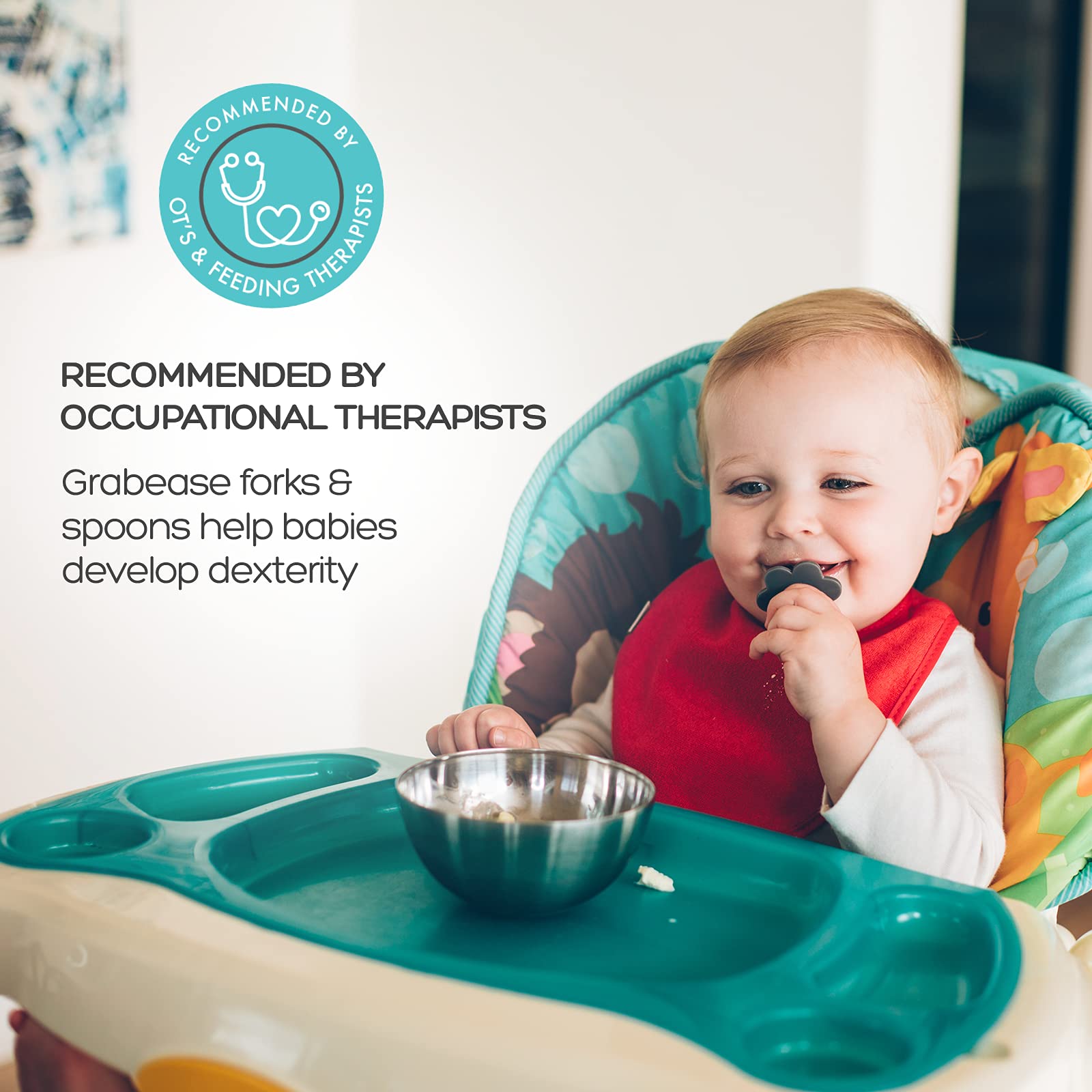 Grabease Toddler Utensils Toddler Spoons and Forks Baby Silverware Baby Self Feeding Utensils, BPA-Free & Phthalate-Free for Bab