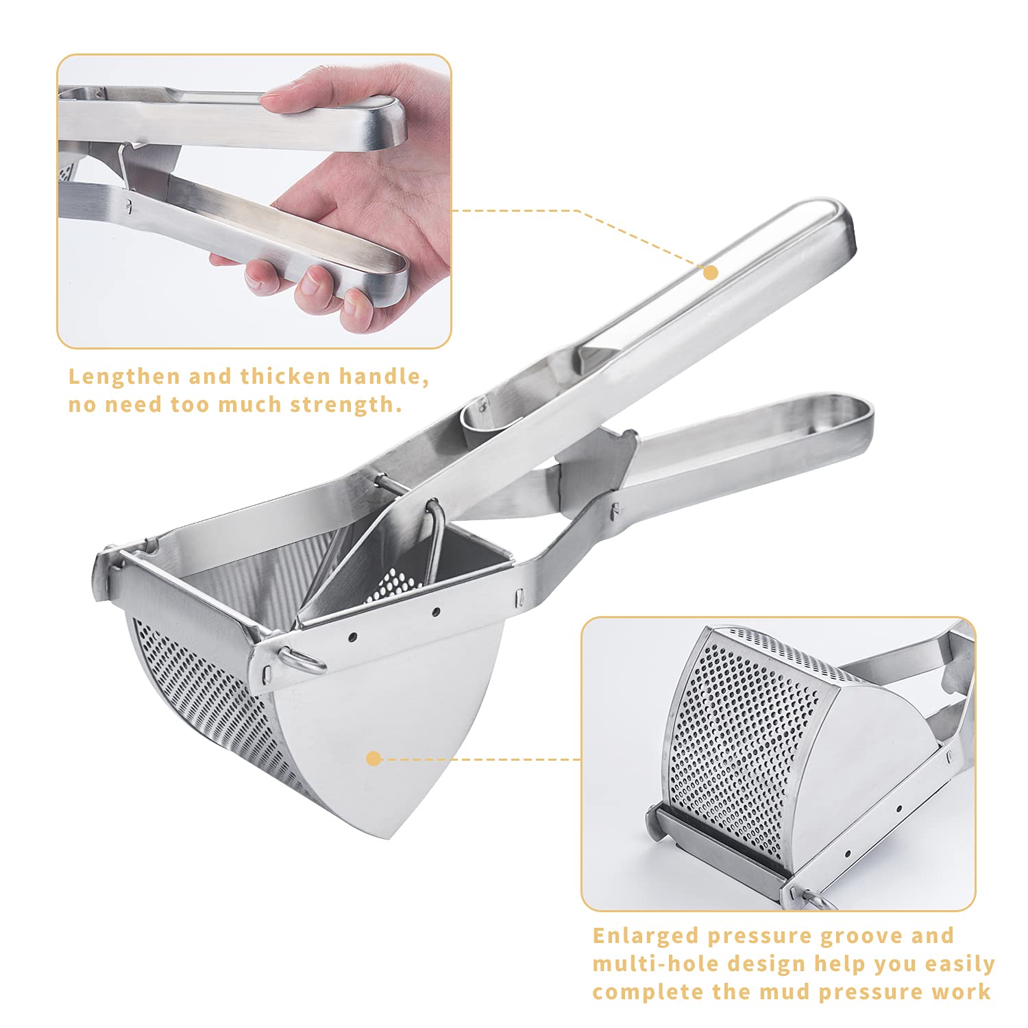 Shoxil Potato Ricer Good Grip, Potato Masher Stainless Steel Professional Masher Kitchen Tool Fruit Press Baby Food Masher