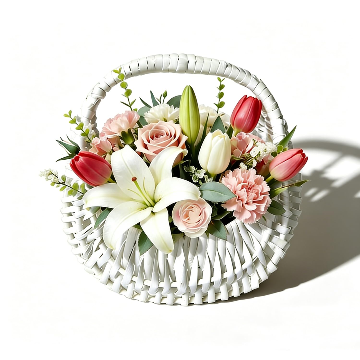 White Wicker Rattan Flower Girl Basket Wedding Flower Basket Cute Rattan Wicker Basket Wicker Storage Basket Decorative Baskets 