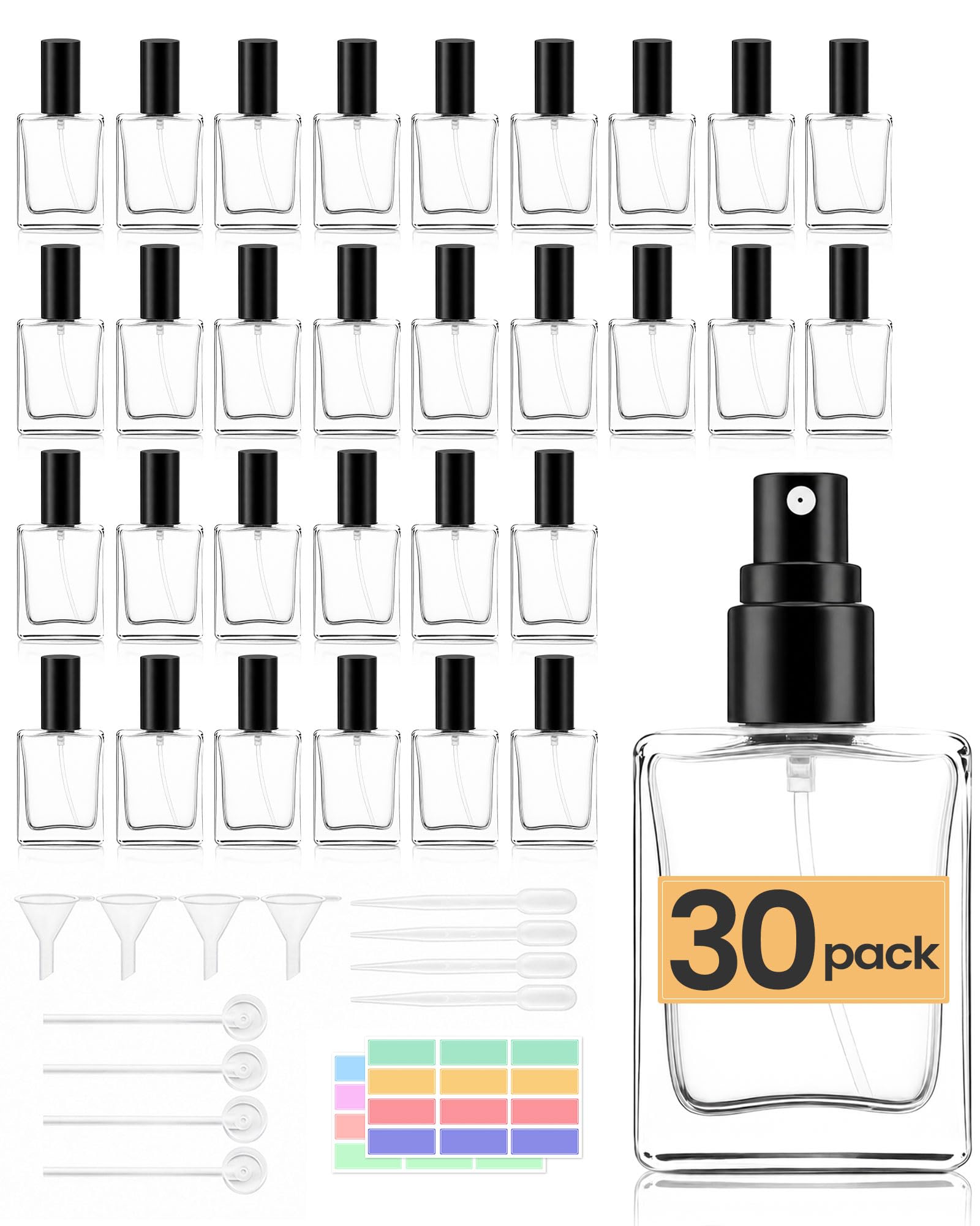 30 Pack 15ml Glass Perfume Bottles, Clear Refillable Perfume Spray Bottles with Fine Mist Atomizer, Empty Mini Travel Cologne Bo