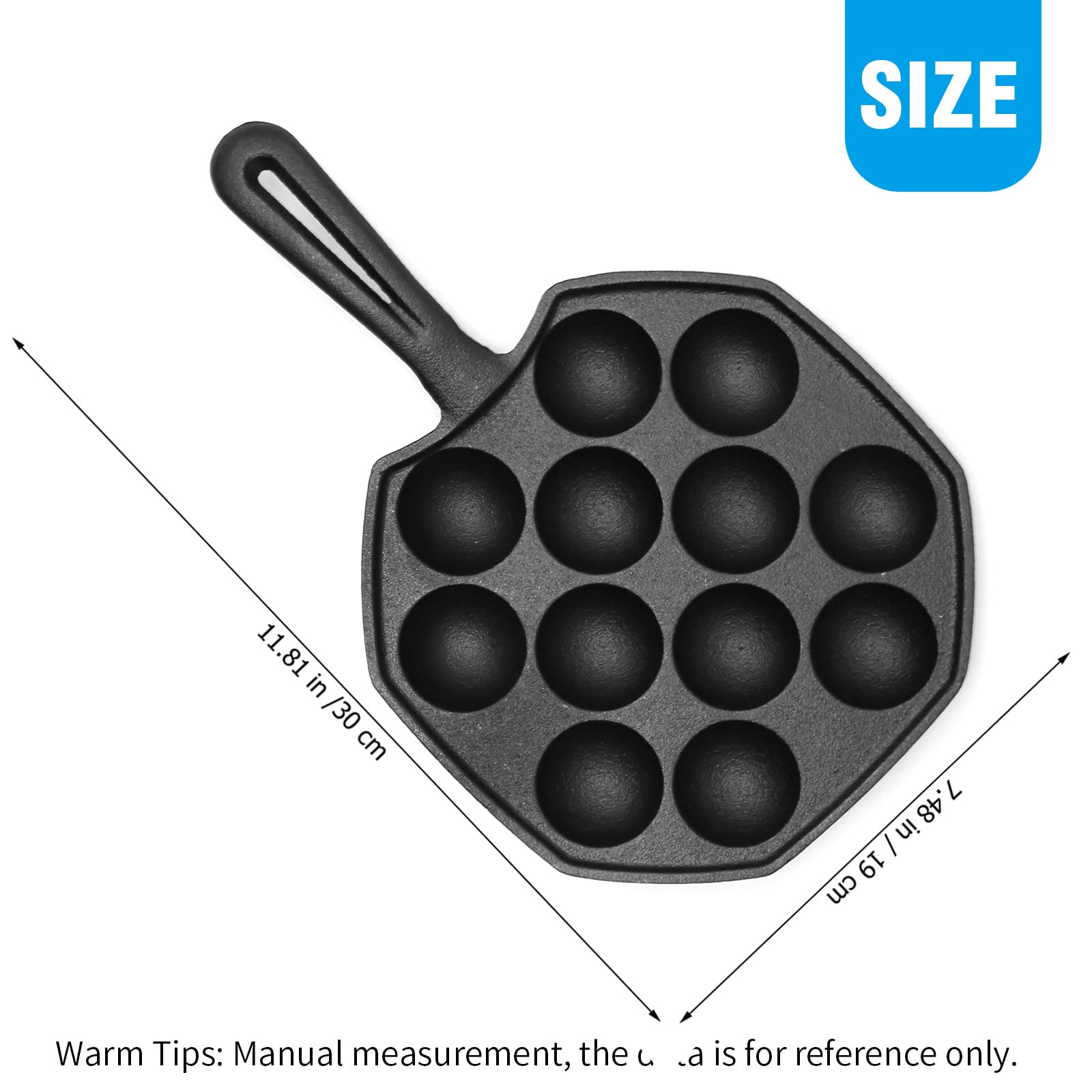 Anxingo Cast Iron Takoyaki Pan - 12 Hole Heavy Duty Square Cooking Plate Octopus Ball Maker 1.5'' Half Sphere Takoyaki Maker For