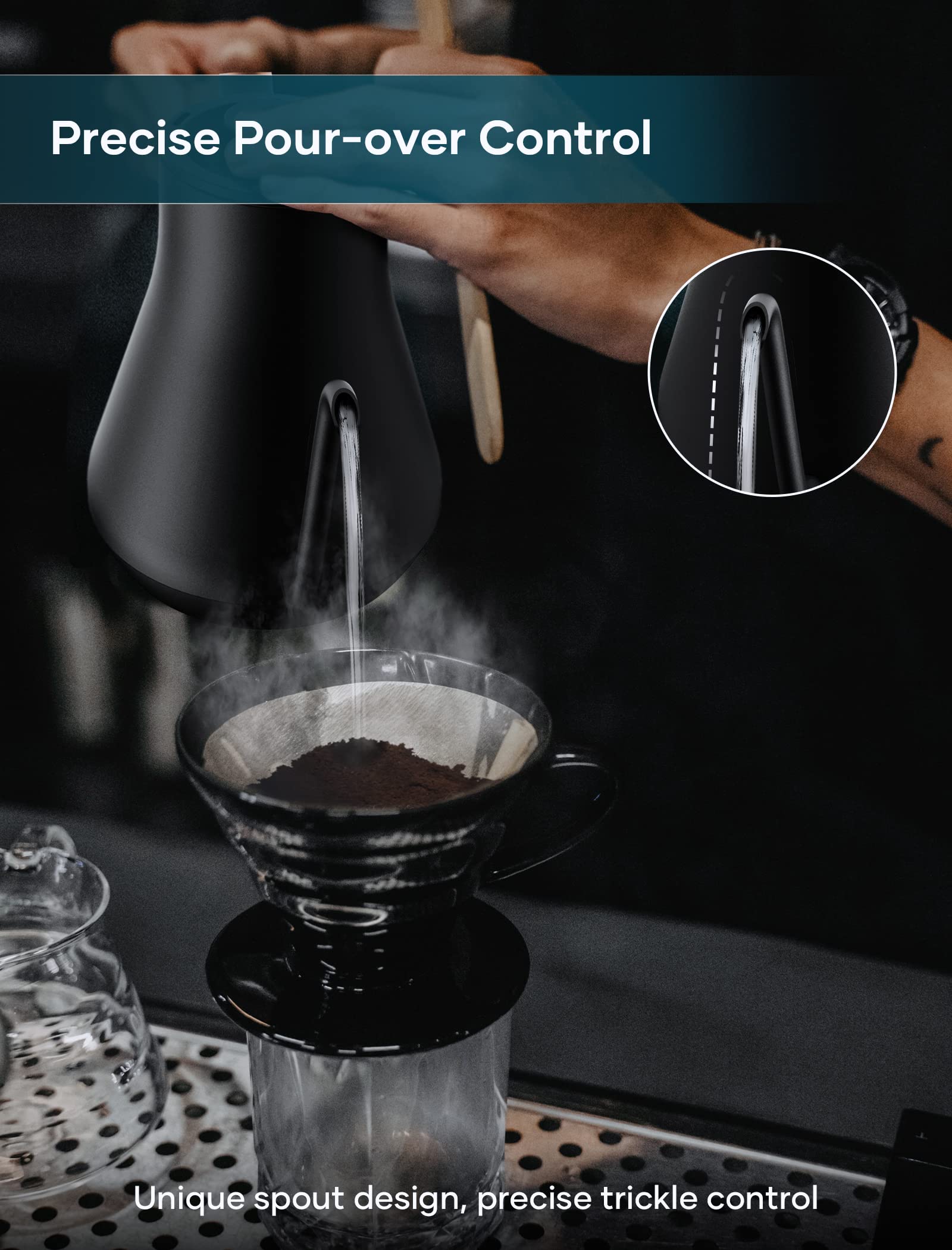 Electric Kettle, Intasting Professional Gooseneck Kettles, 0.9L/30Oz, 0.65Mm Ultra-Fine Spout, Precise Water Flow Control, 304 S
