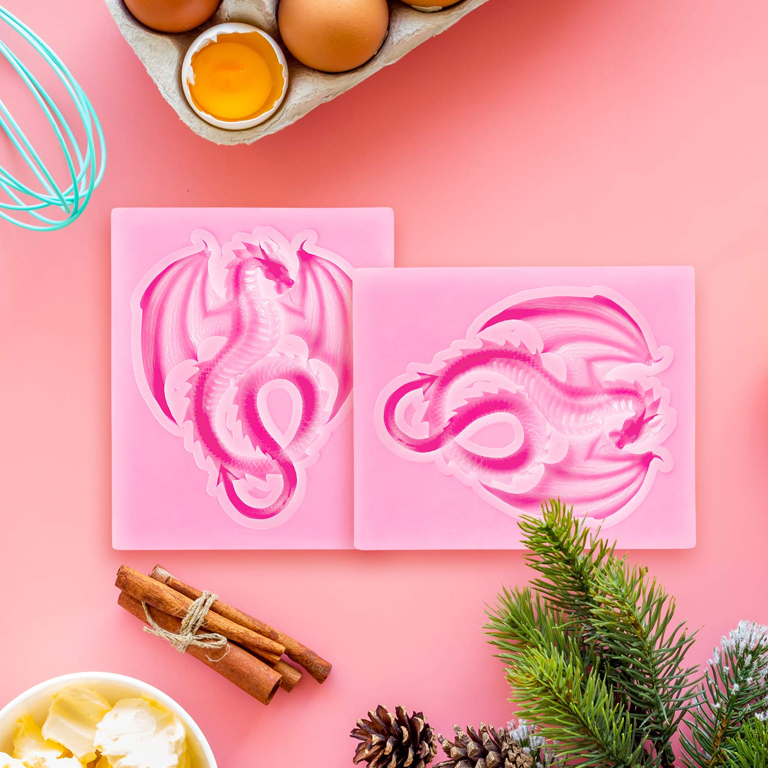 2 Pieces Dragon Silicone Mold Cute Dragon Fondant Mold Animal Dragon Chocolate Mold Baking Mould Tool For Cake Decorating Polyme