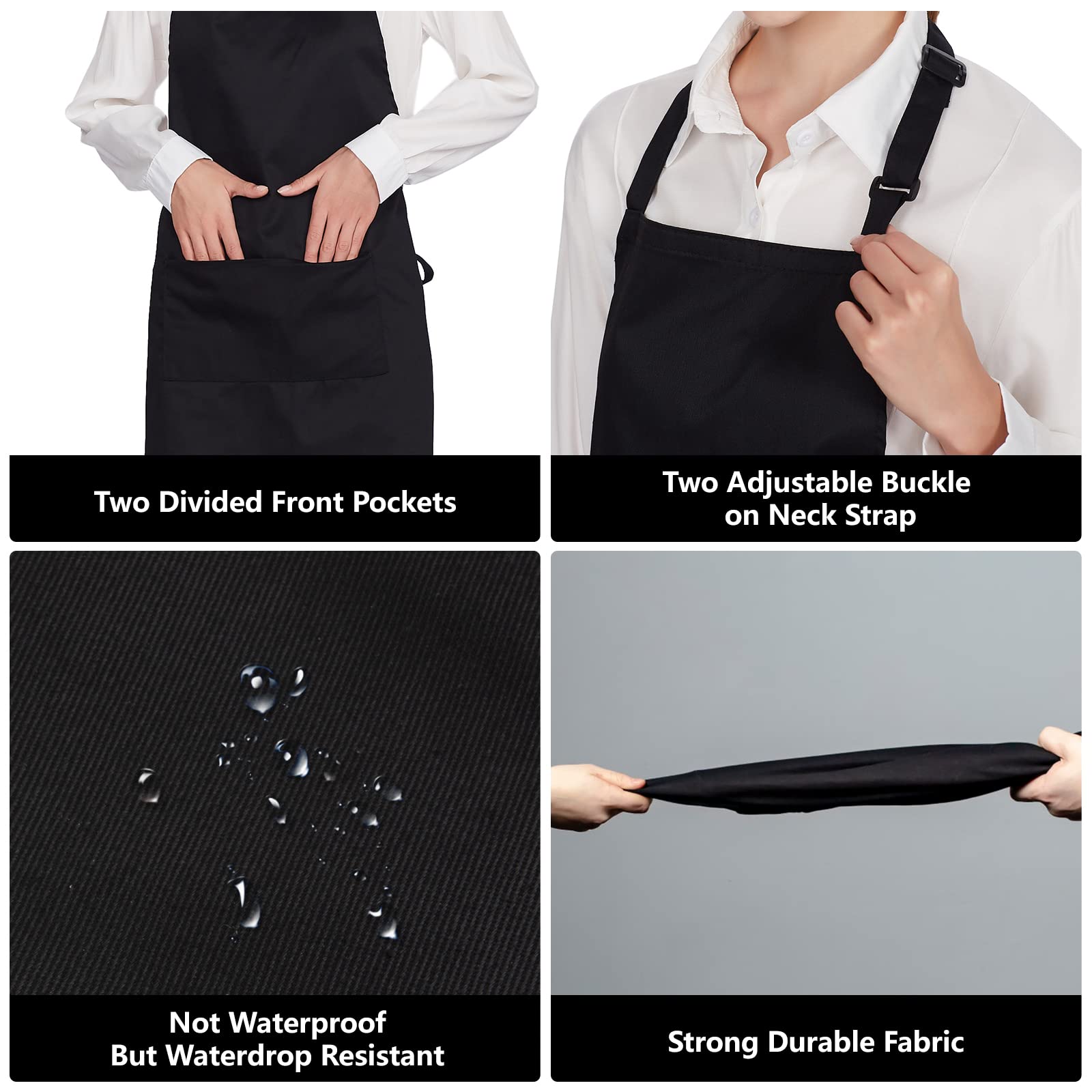 Jubatus 2 Pack 100% Cotton Aprons With 2 Pockets Cooking Chef Kitchen Adjustable Bib Apron For Women Men, Black