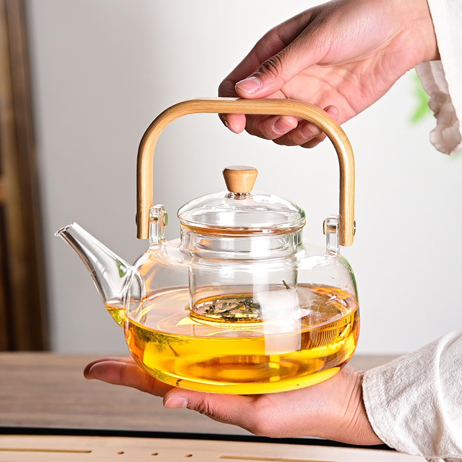 Mozhixue Glass Teapot with Infuser Clear Glass Tea Kettle 900 ml Tea Pot for Stove Top, Loose Tea, Tea Maker Gift,A