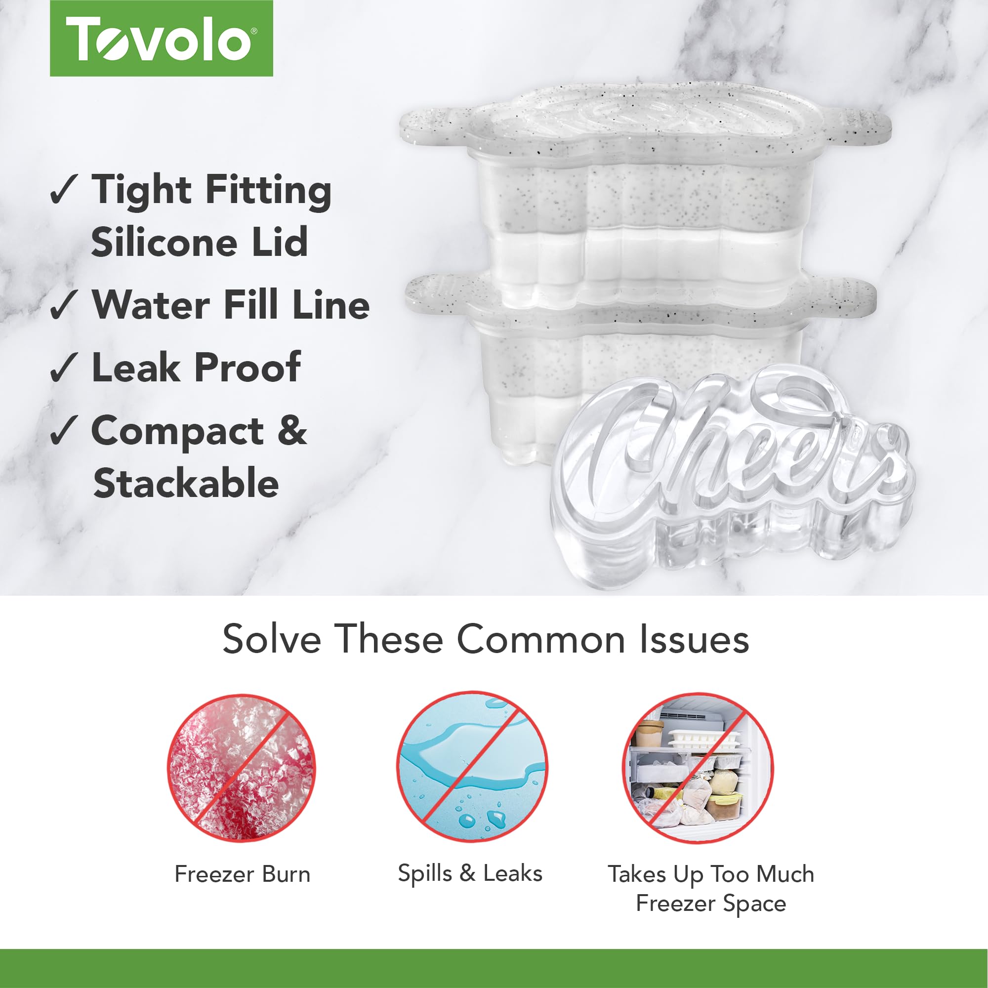 Tovolo Cheers Shaped Ice Molds, Set Of 2 - Large Cheers Ice Mold Gift - Unique Ice Mold Chills Drinks - Odor-Free Freezer Storag