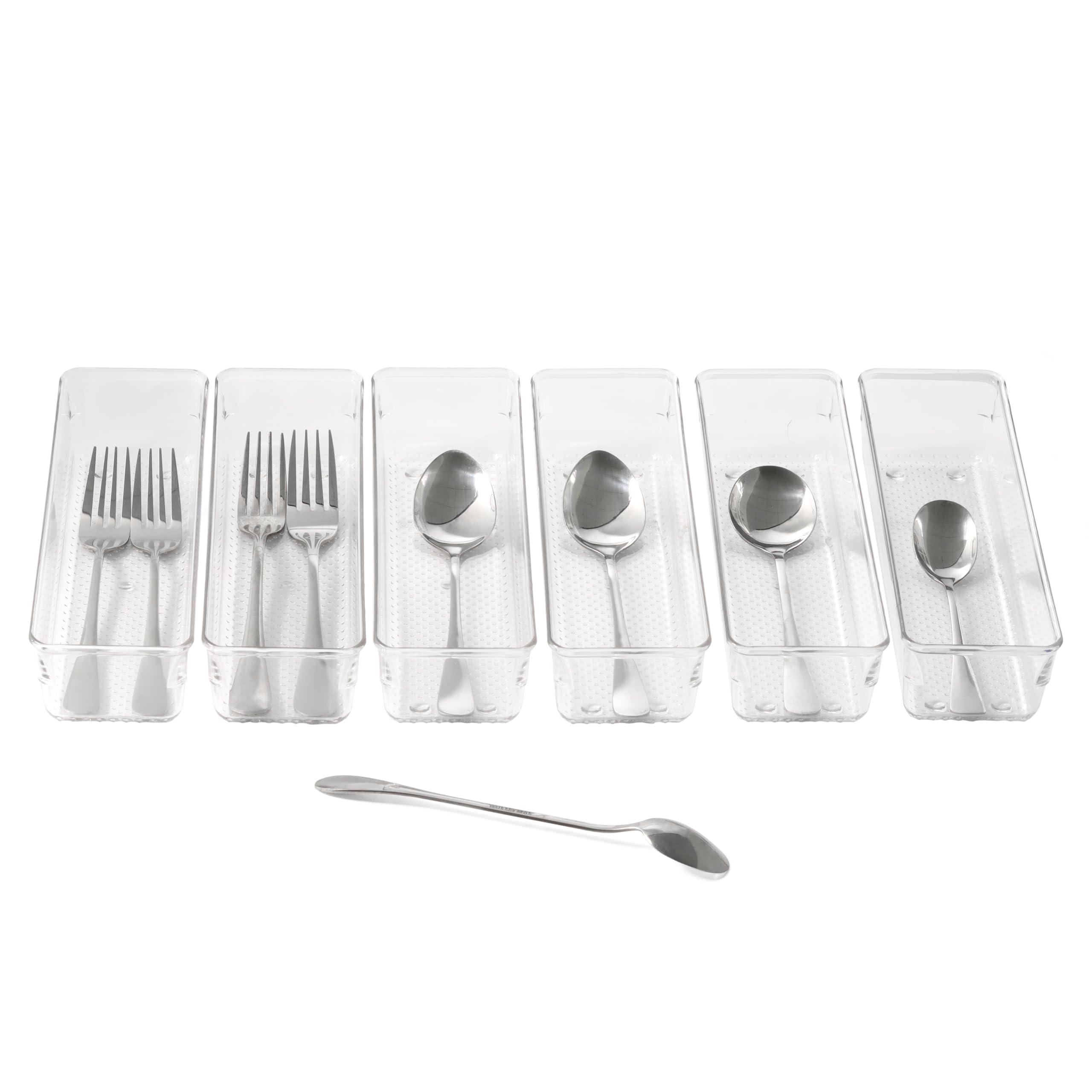 ihomecooker 6 Set Clear Plastic Junk Drawer Organizer Vanity Curlery Utensil Makeups Organizer for Kitchen 9''X 3''
