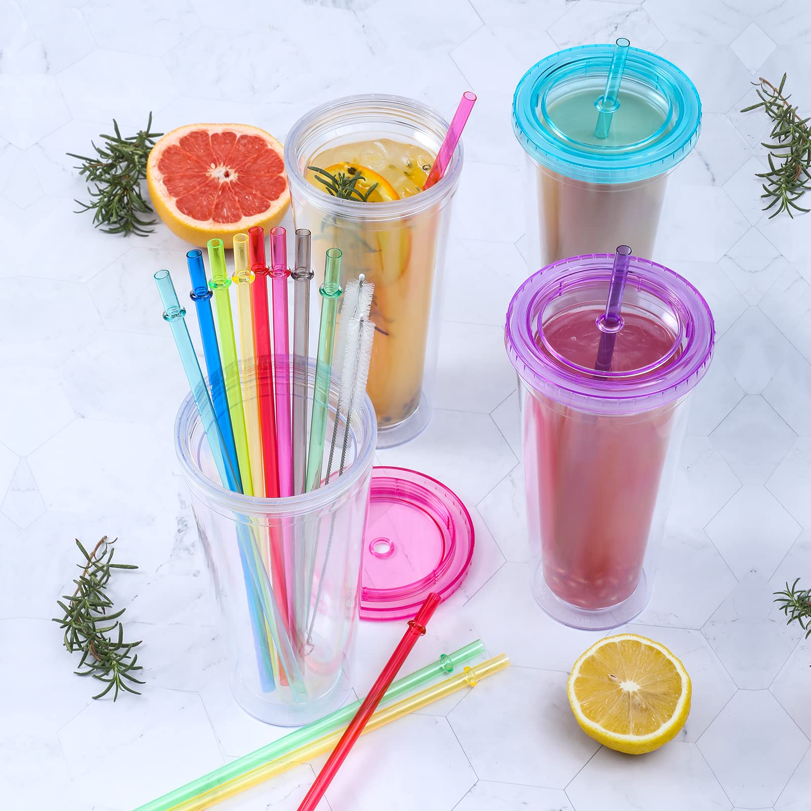 24 Pcs, Reusable Straws With 4 Brushes, 10.5'' Long Tritan Hard Plastic Straws, 12 Colors Translucent Replacement Drinking For 1