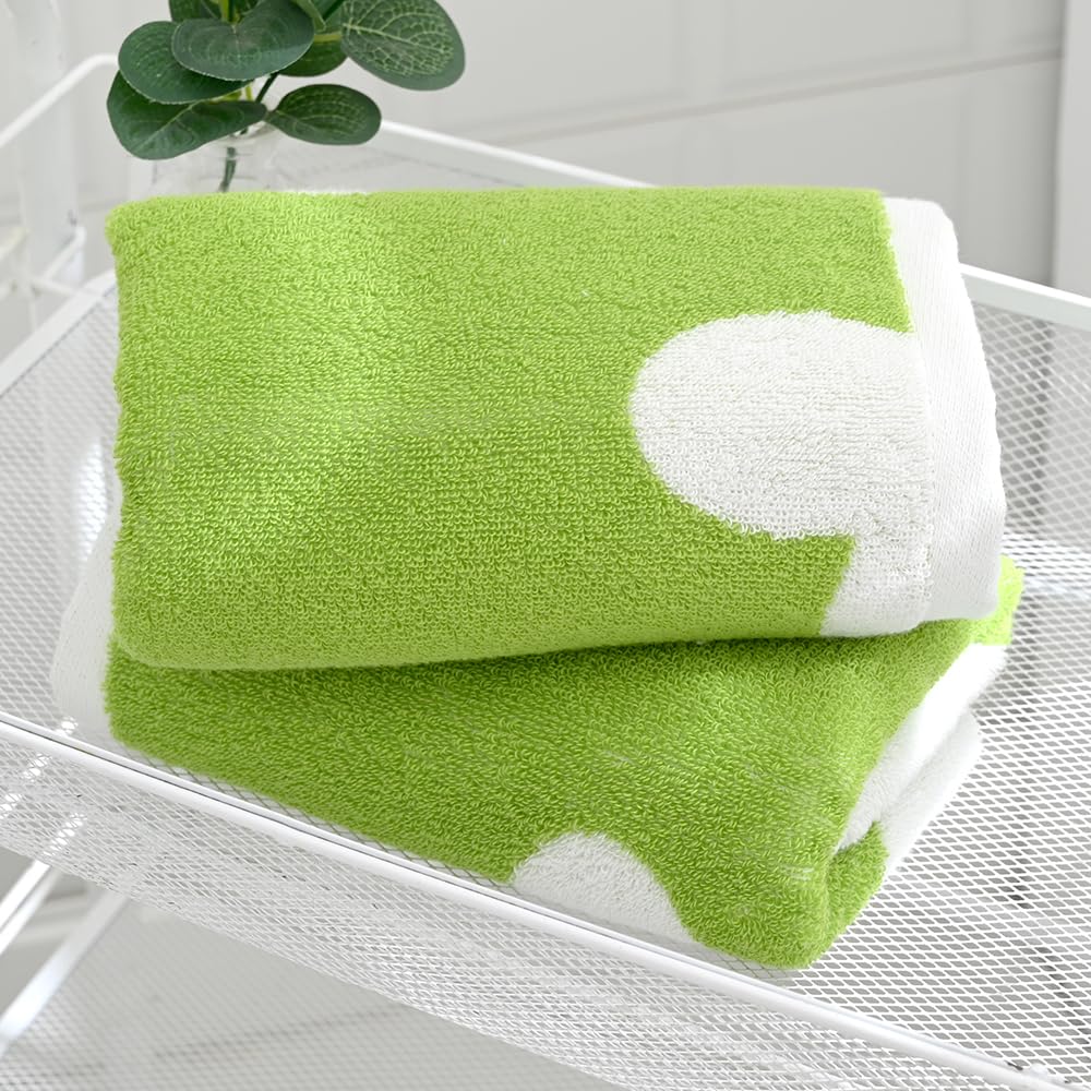 Sense Gnosis Green Hand Towel Heart Pattern 100% Cotton Absorbent Soft 2 Pc Hand Towel Set For Bathroom 13 X 29 Inch