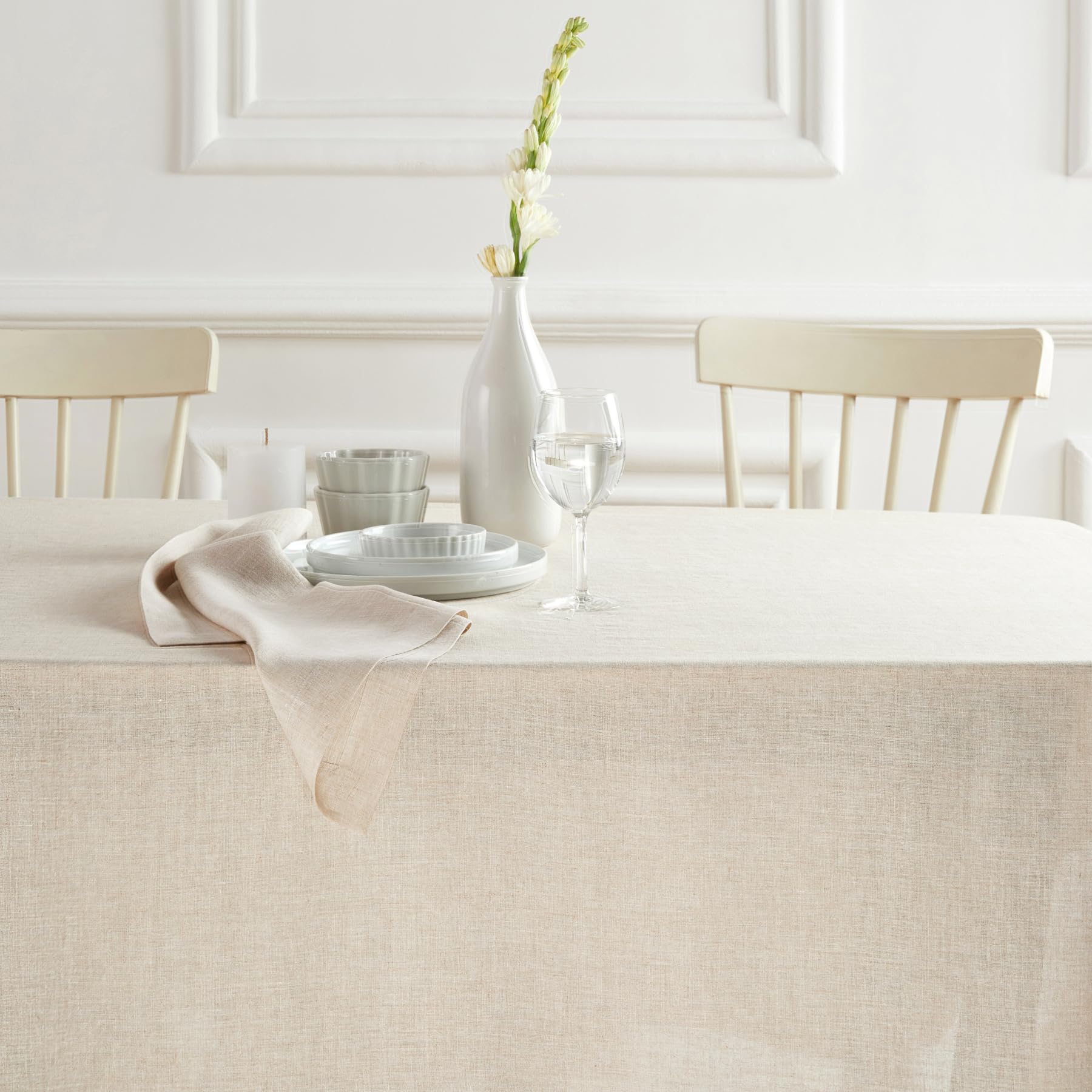 Solino Home Flax Linen Tablecloth 132'' L X 70'' W Inch - Sonoma, 100% Pure Linen Prewashed Table Cloth For Rectangle Tables - M
