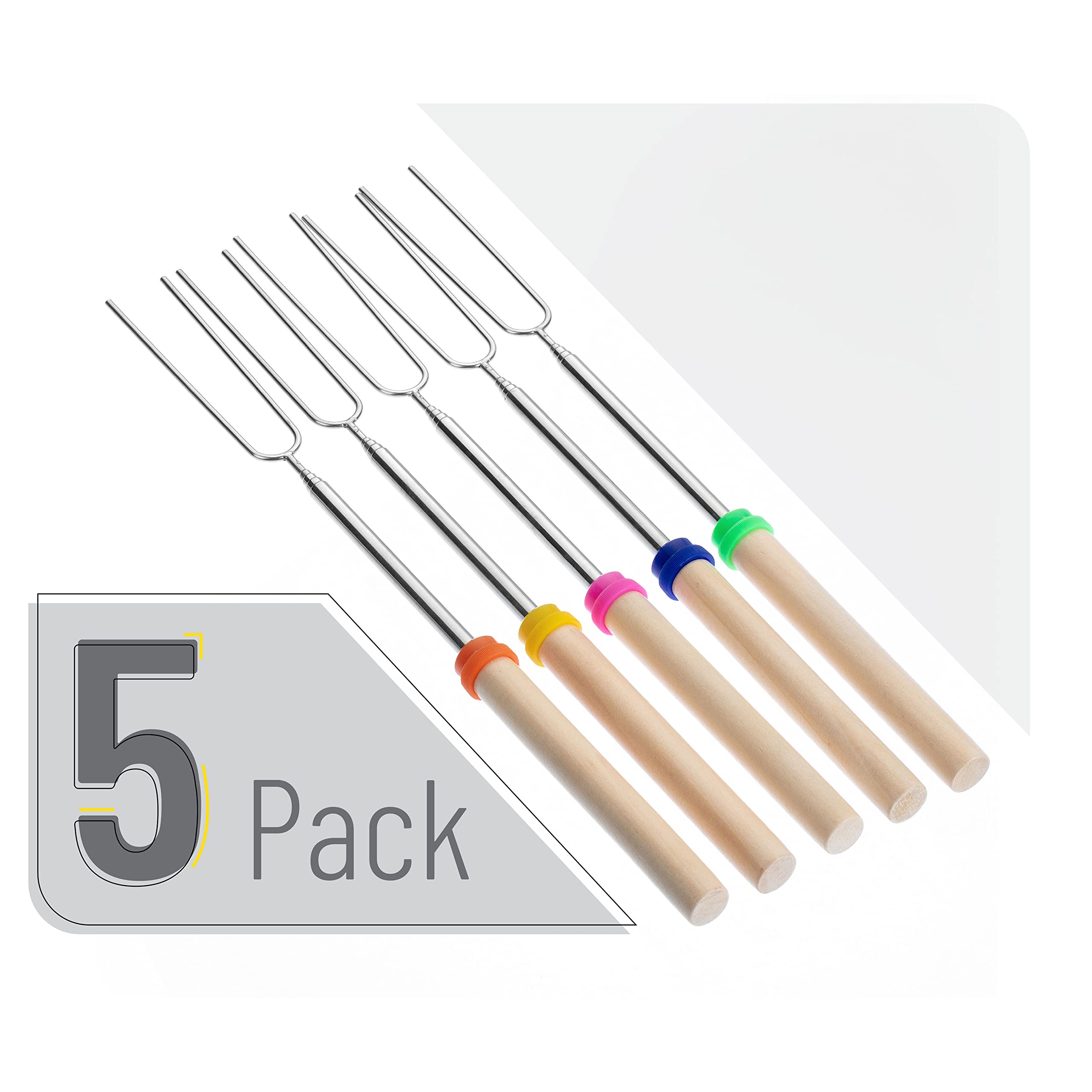 UNCO- Marshmallow Roasting Sticks  5 Pack  32  Extendable Stainless Steel Campfire Smores Sticks  Hot Dog Sticks for Campfire  Roasting Sticks for Fire Pit  Smores Skewers