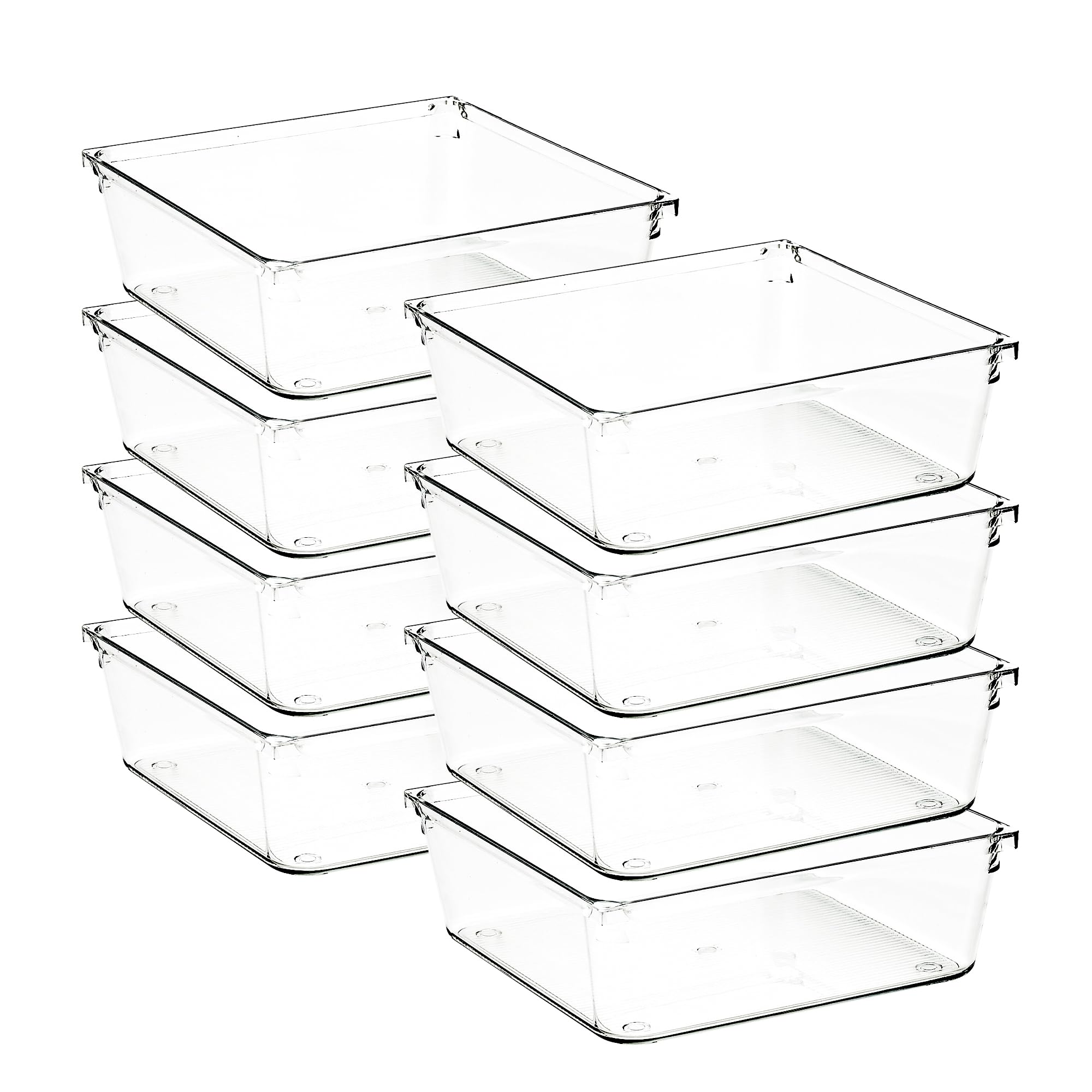 Ravinte Decor 8 Pack Drawer Organizer - 6'' X 6'' Clear Acrylic Storage Bins with Non-Slip Pads, Versatile Desk Tray for Makeup,