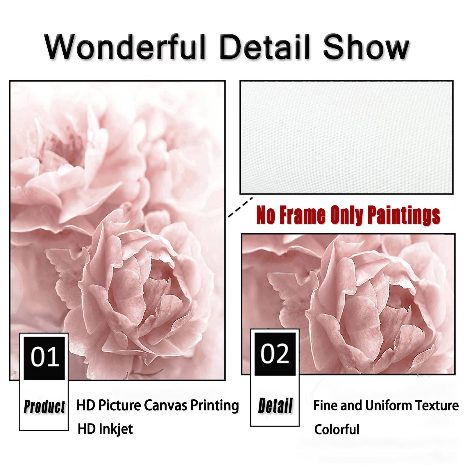 Backymrjcart Modern Flower Art Prints Pink Peony Poster Light Pink Rose Wall Art Peony Roses Art Canvas Painting Girls Bedroom D