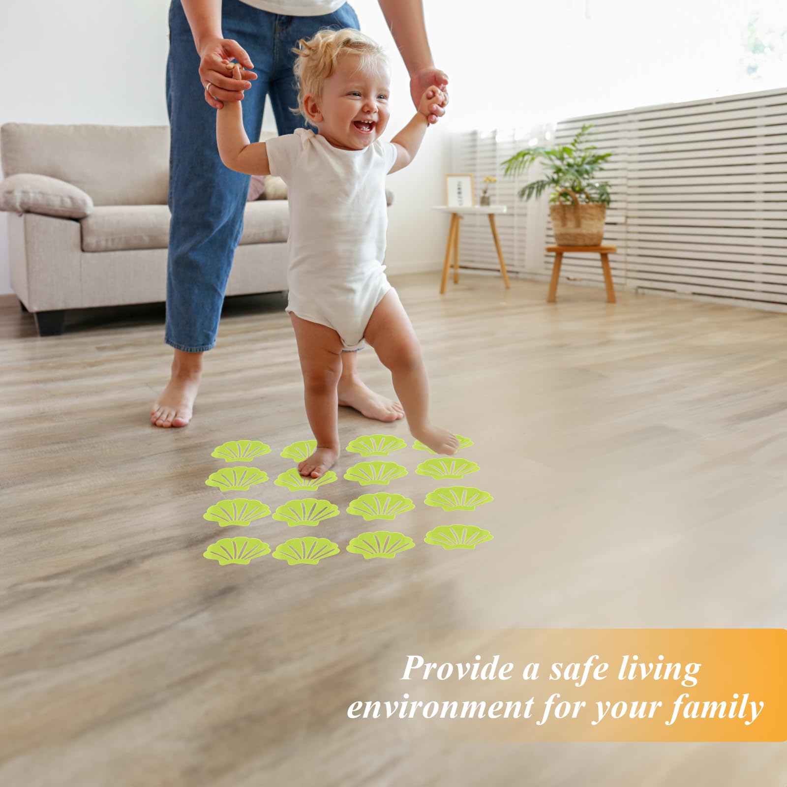 Coufce 30 Pcs Non Slip Bathtub Stickers Green Adhesive Decals Sea Shell Shape Shower Stickers For Floor, Ladders, Bath Tub, Stai