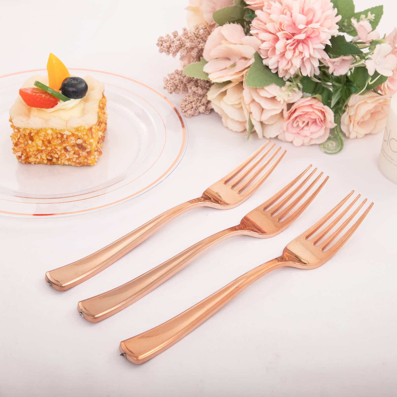 I00000 Rose Gold Plates 72 Pieces & Plastic Forks 72 Pieces, Small Valentine Plates 7.5 Inch, Premium Plastic Dessert Plates And