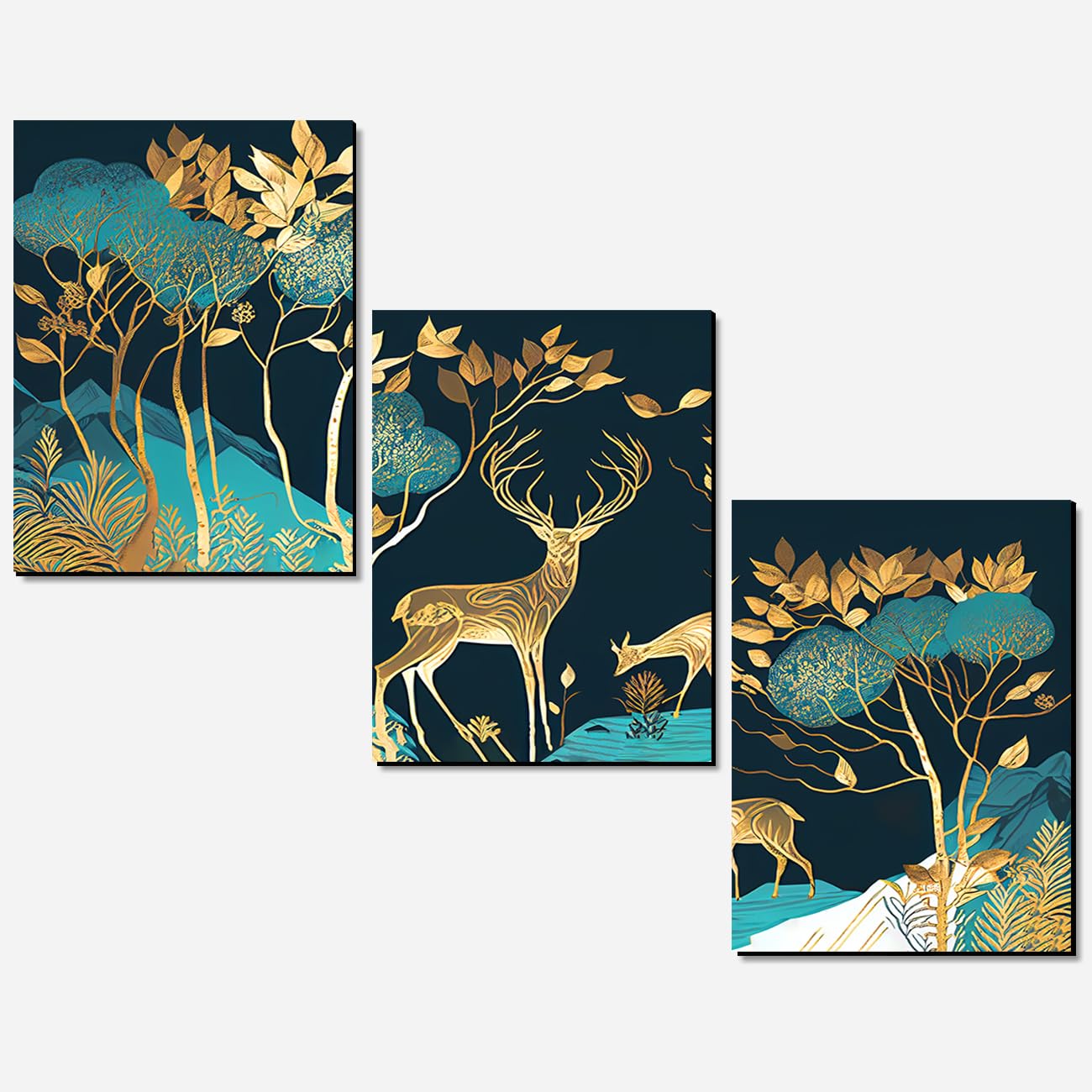 Kotart Green And Golden Deer Paintings Wall Art Mdf Panel Painting For Wall Decoration - Wall Paintings For Living Room, Bedroom