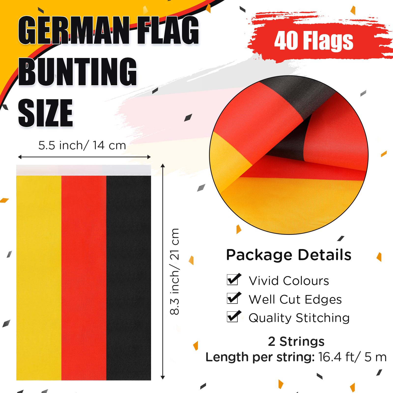 54 Pcs German Party Decorations Set 2 Germany Flag Banners 10 Germany Mini Hand Held Flags 40 Black Red Yellow Confetti Latex Ba